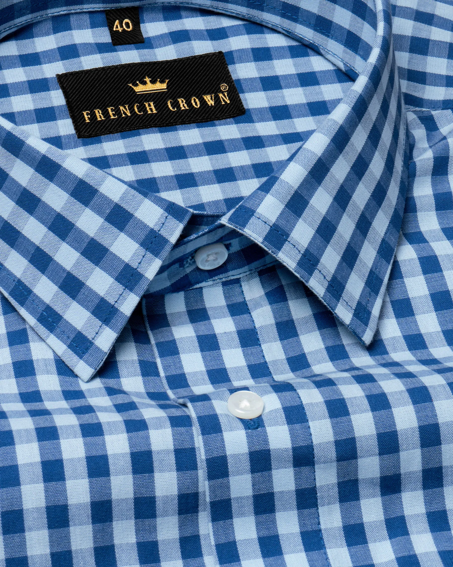 Columbia Blue and Catalina Blue Gingham Premium Cotton Shirt sold by French Crown
