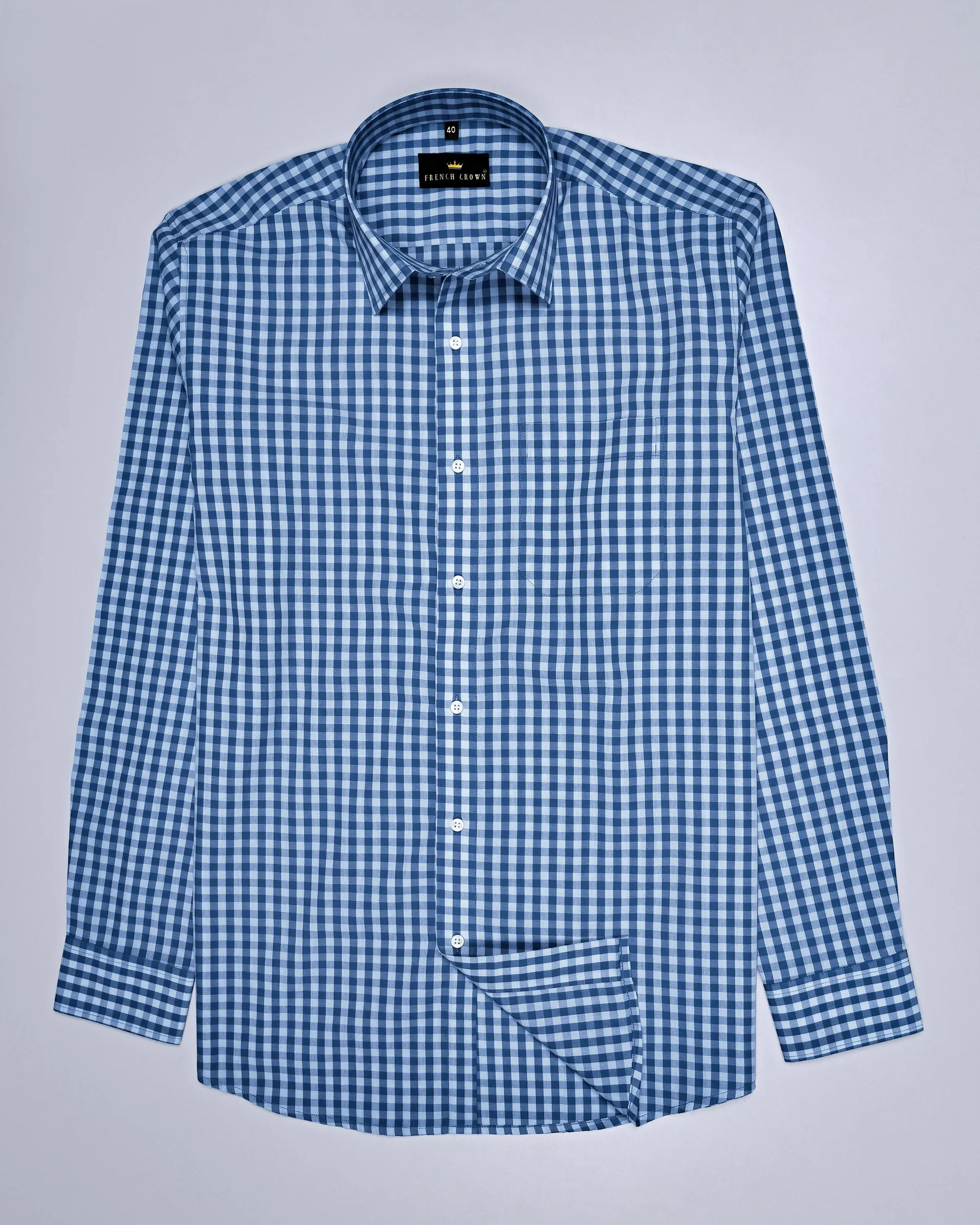 Columbia Blue and Catalina Blue Gingham Premium Cotton Shirt sold by French Crown product image thumbnail 5