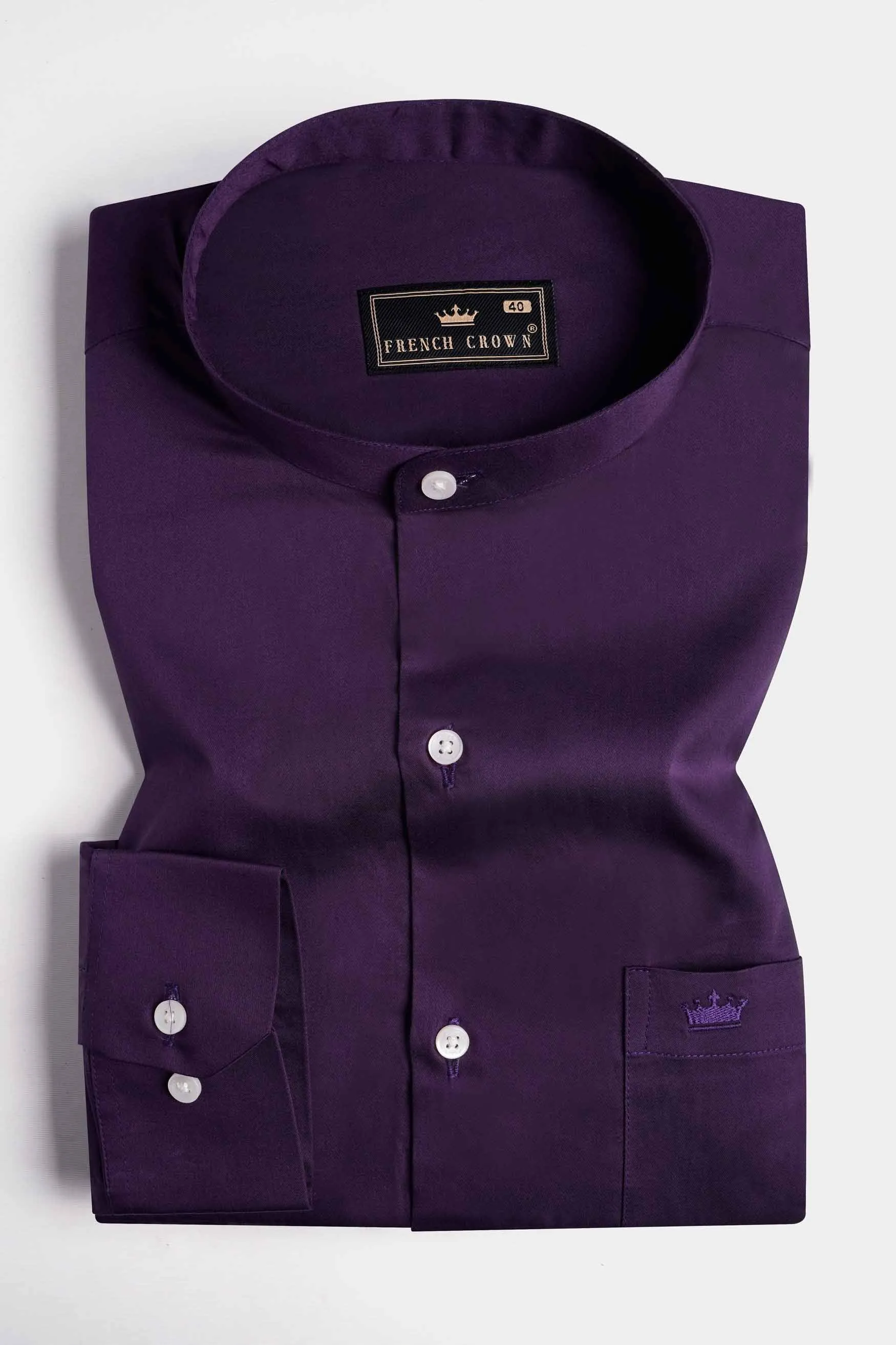 Thunder Purple Subtle Sheen Super Soft Premium Cotton Mandarin Shirt sold by French Crown product image thumbnail 3