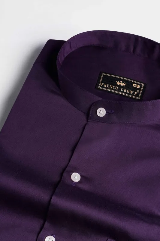 Thunder Purple Subtle Sheen Super Soft Premium Cotton Mandarin Shirt sold by French Crown