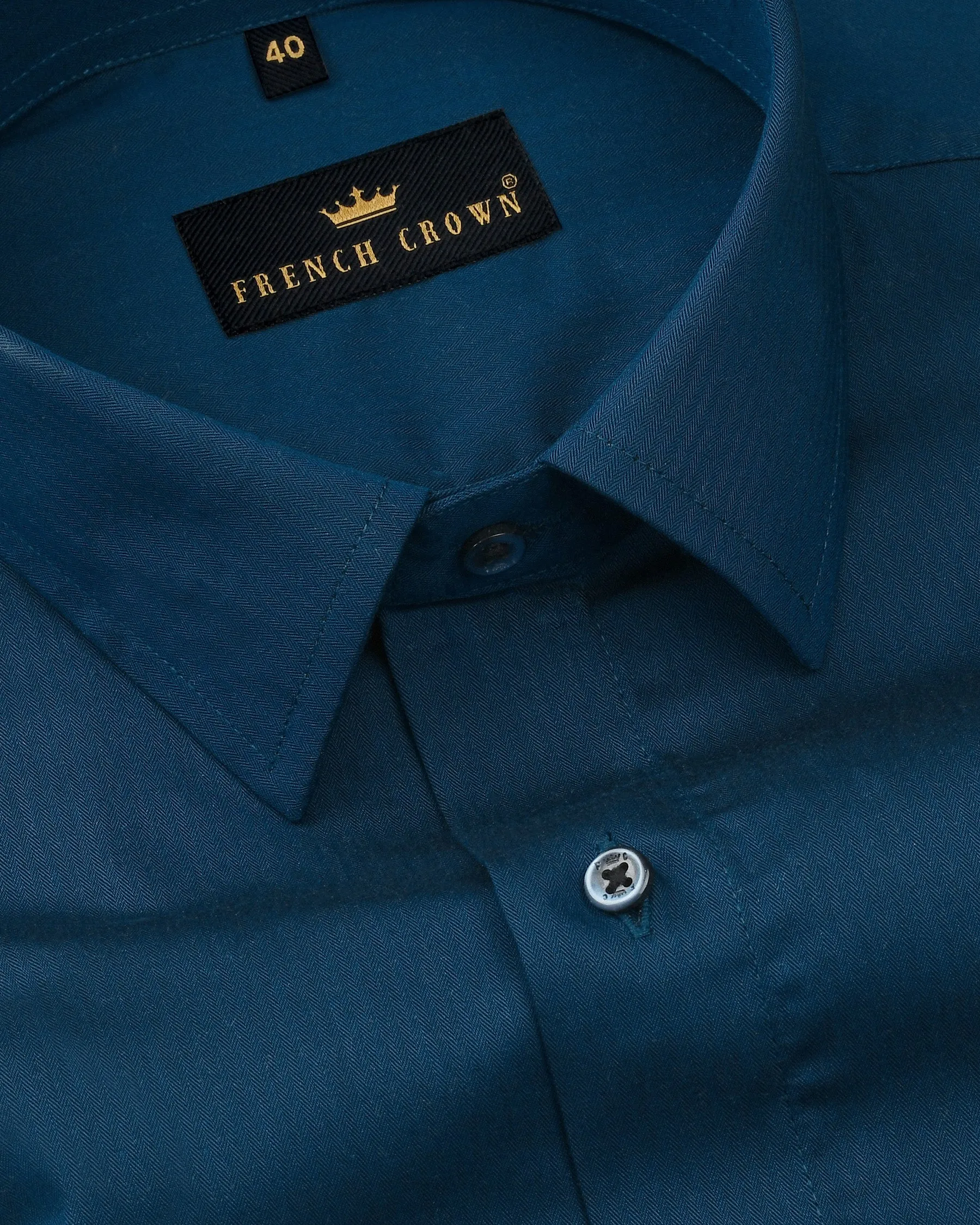 Astronaut Blue Herringbone Premium Cotton Shirt sold by French Crown
