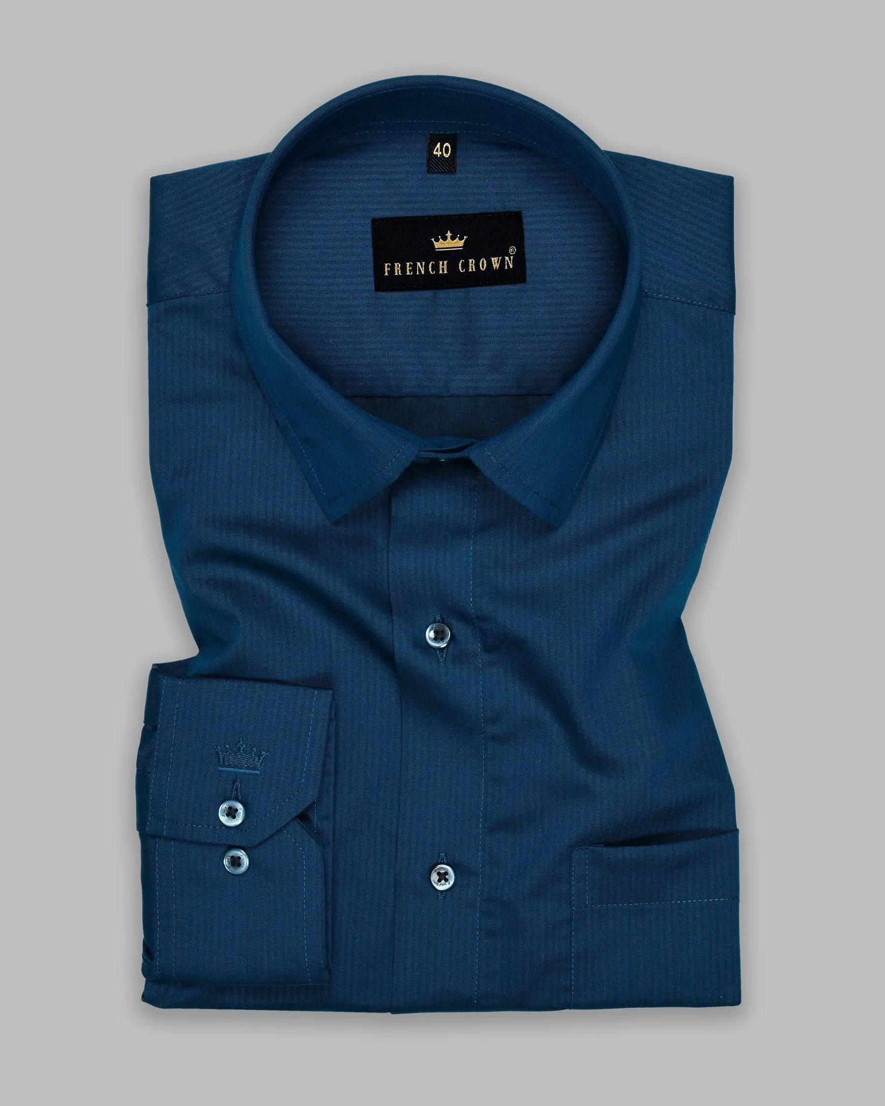 Astronaut Blue Herringbone Premium Cotton Shirt sold by French Crown product image thumbnail 3