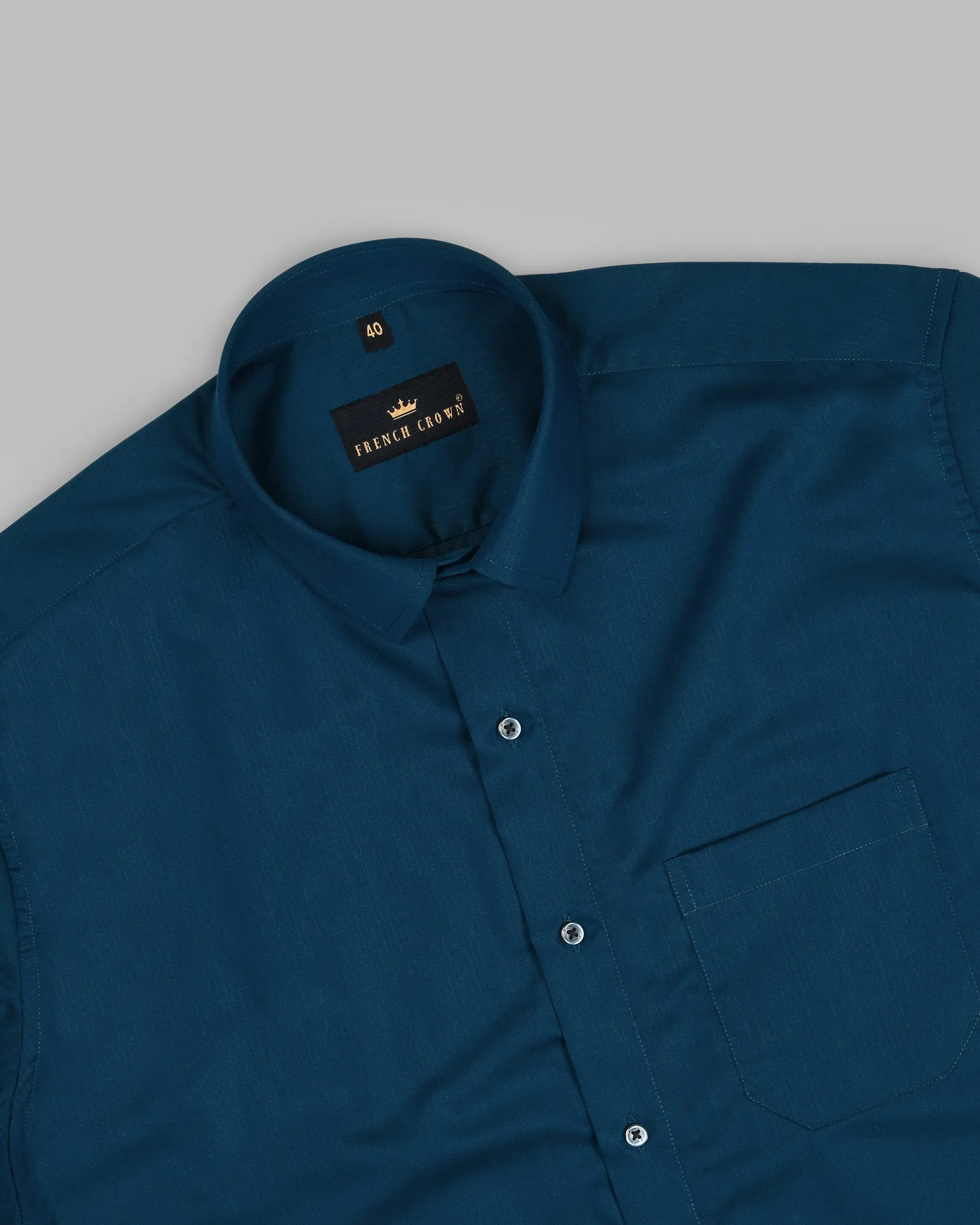 Astronaut Blue Herringbone Premium Cotton Shirt sold by French Crown product image thumbnail 4