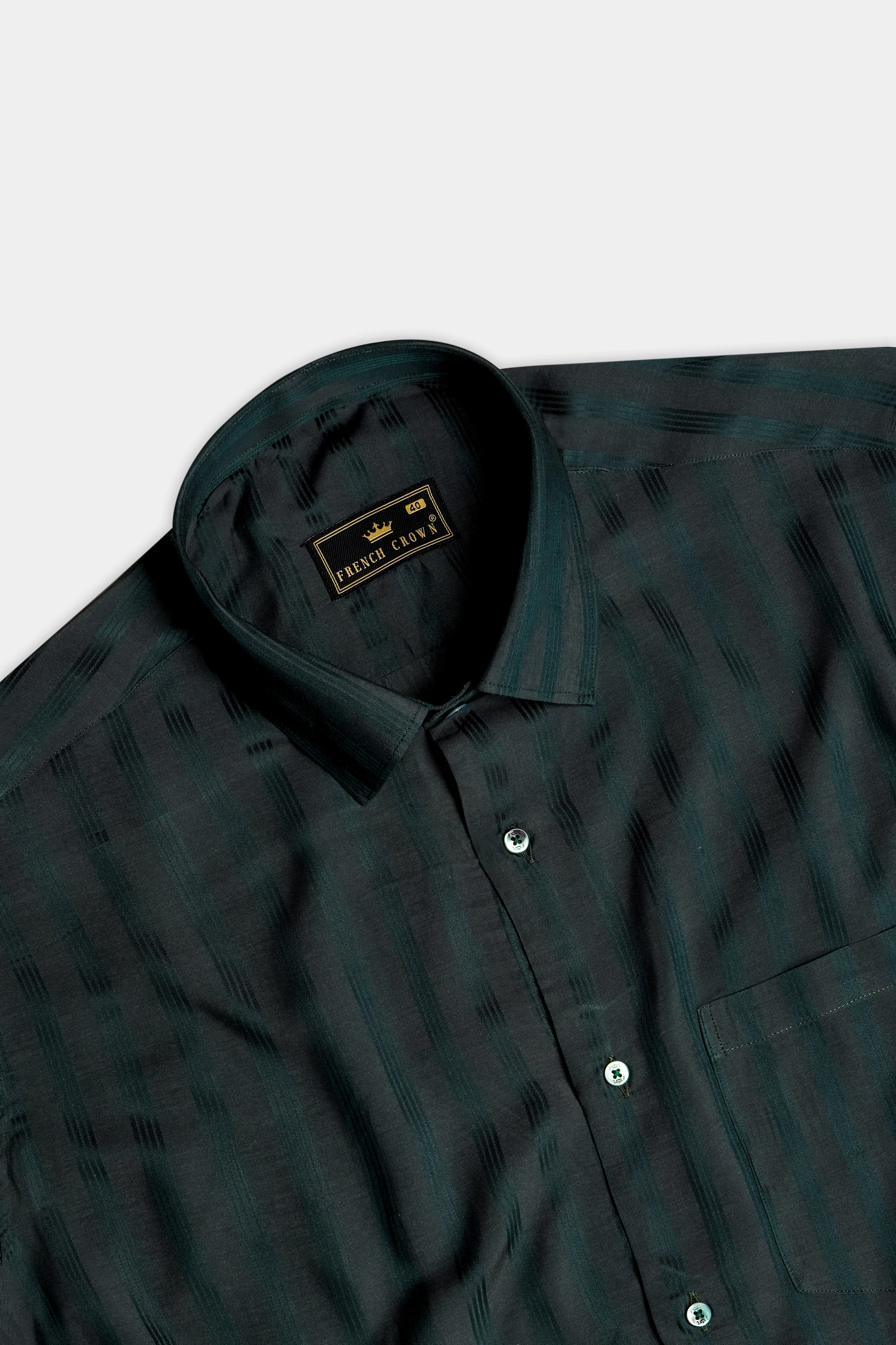 Verdant-Timber Green Classic Striped Jacquard Premium Cotton Dress Shirt sold by French Crown product image thumbnail 4