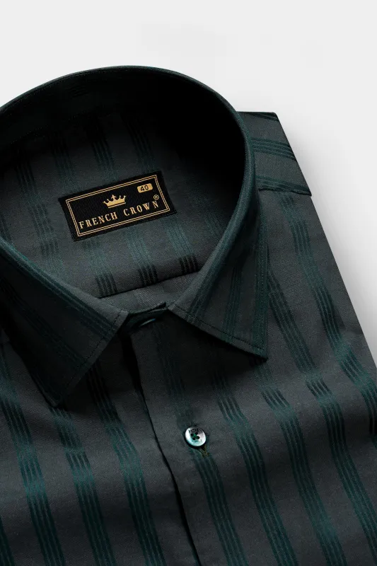 Verdant-Timber Green Classic Striped Jacquard Premium Cotton Dress Shirt sold by French Crown