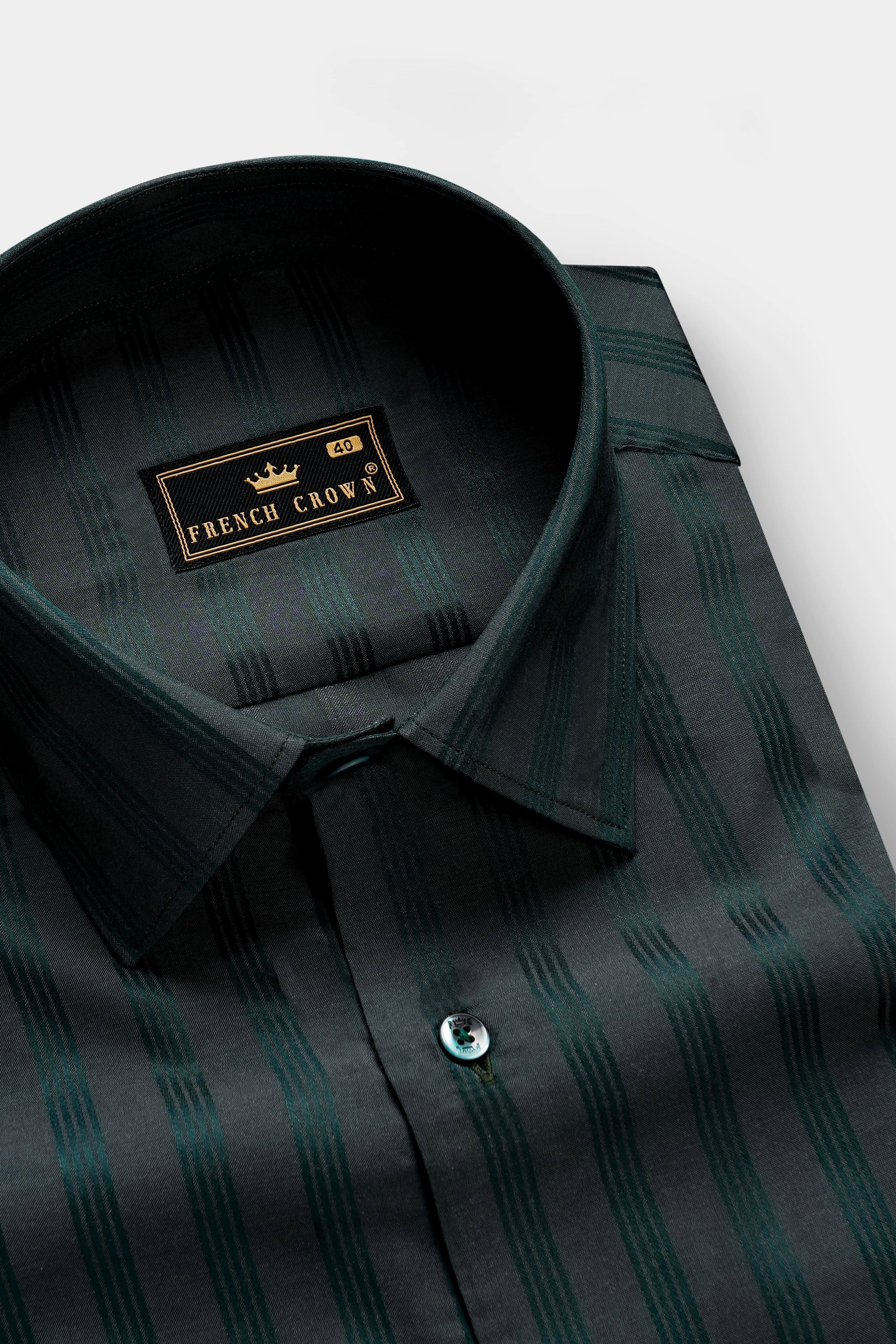 Verdant-Timber Green Classic Striped Jacquard Premium Cotton Dress Shirt sold by French Crown