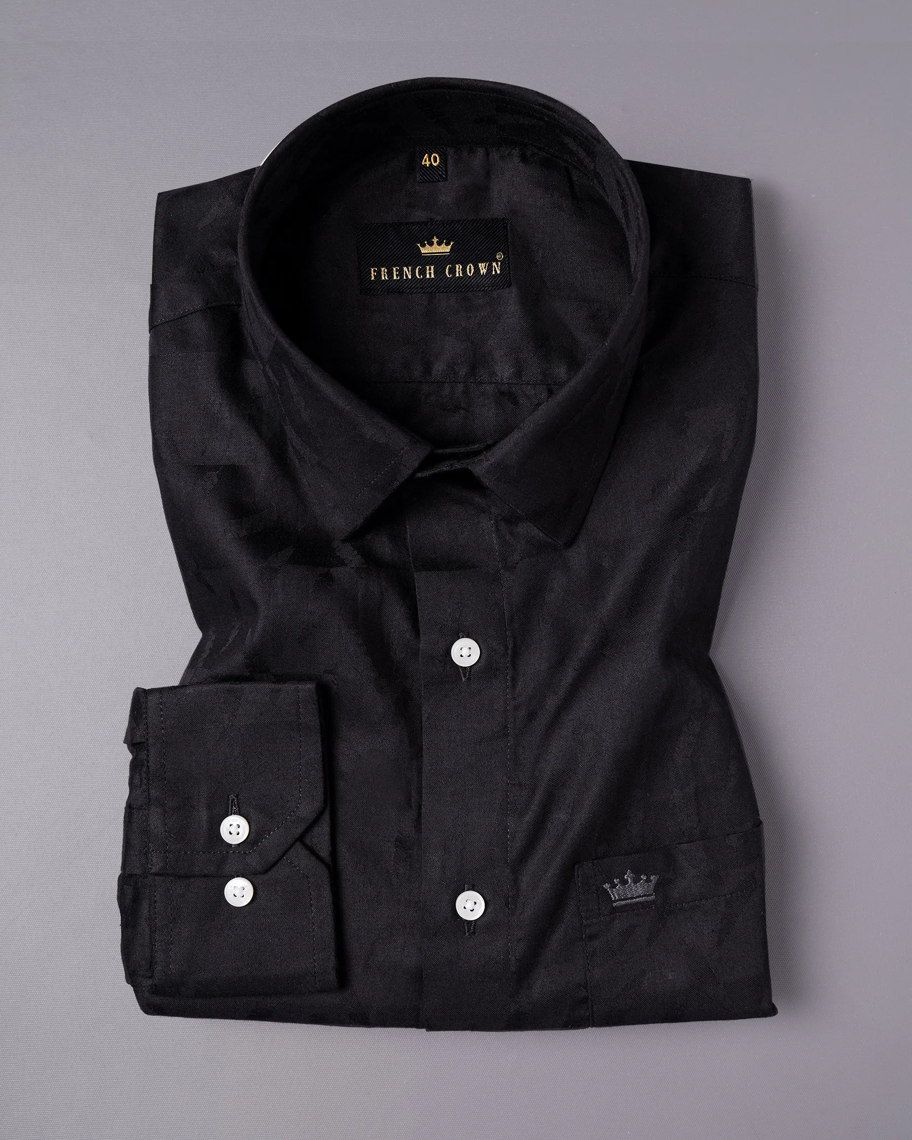 Jade Black Jacquard Textured Premium Giza Cotton Shirt sold by French Crown product image thumbnail 3
