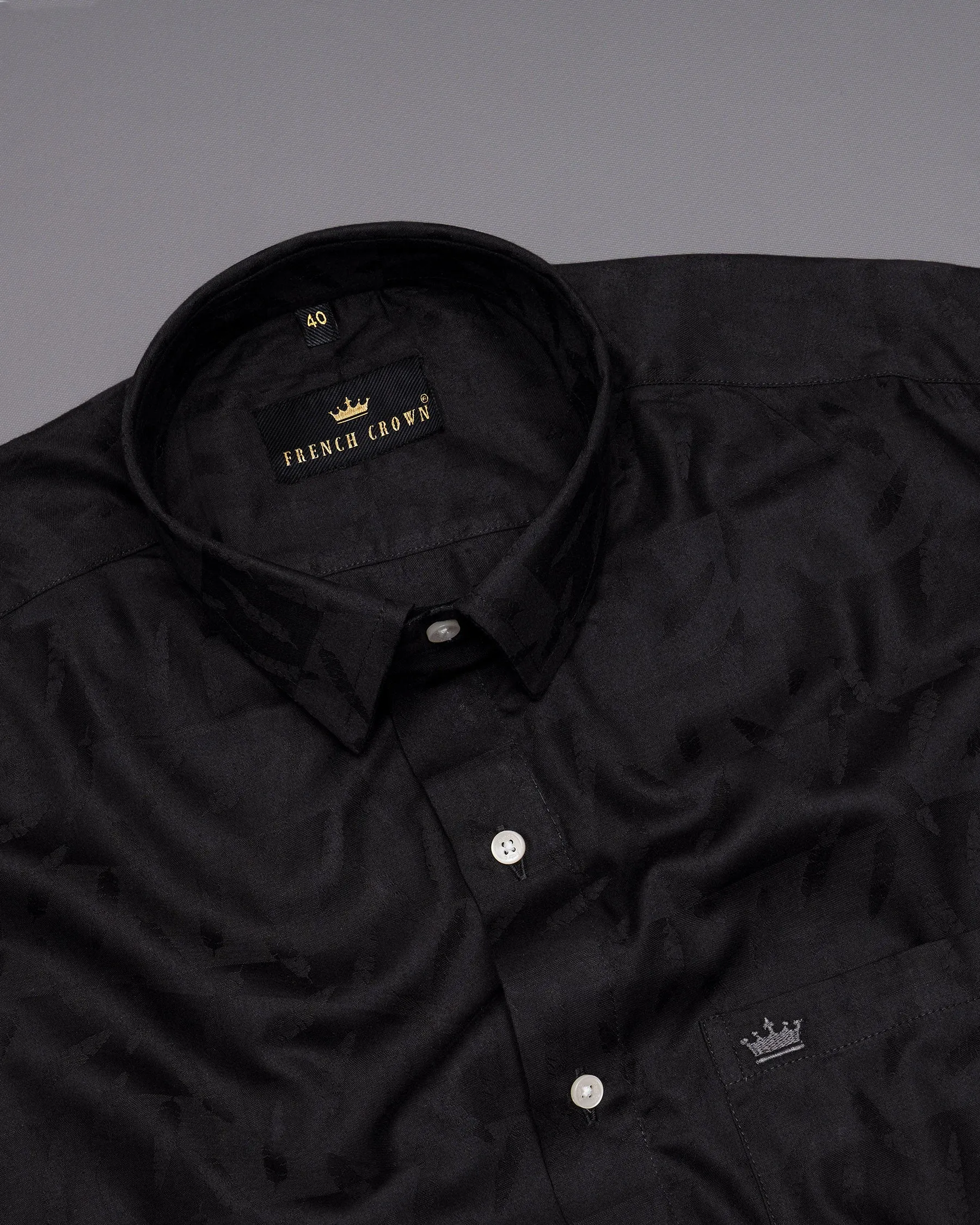 Jade Black Jacquard Textured Premium Giza Cotton Shirt sold by French Crown product image thumbnail 4