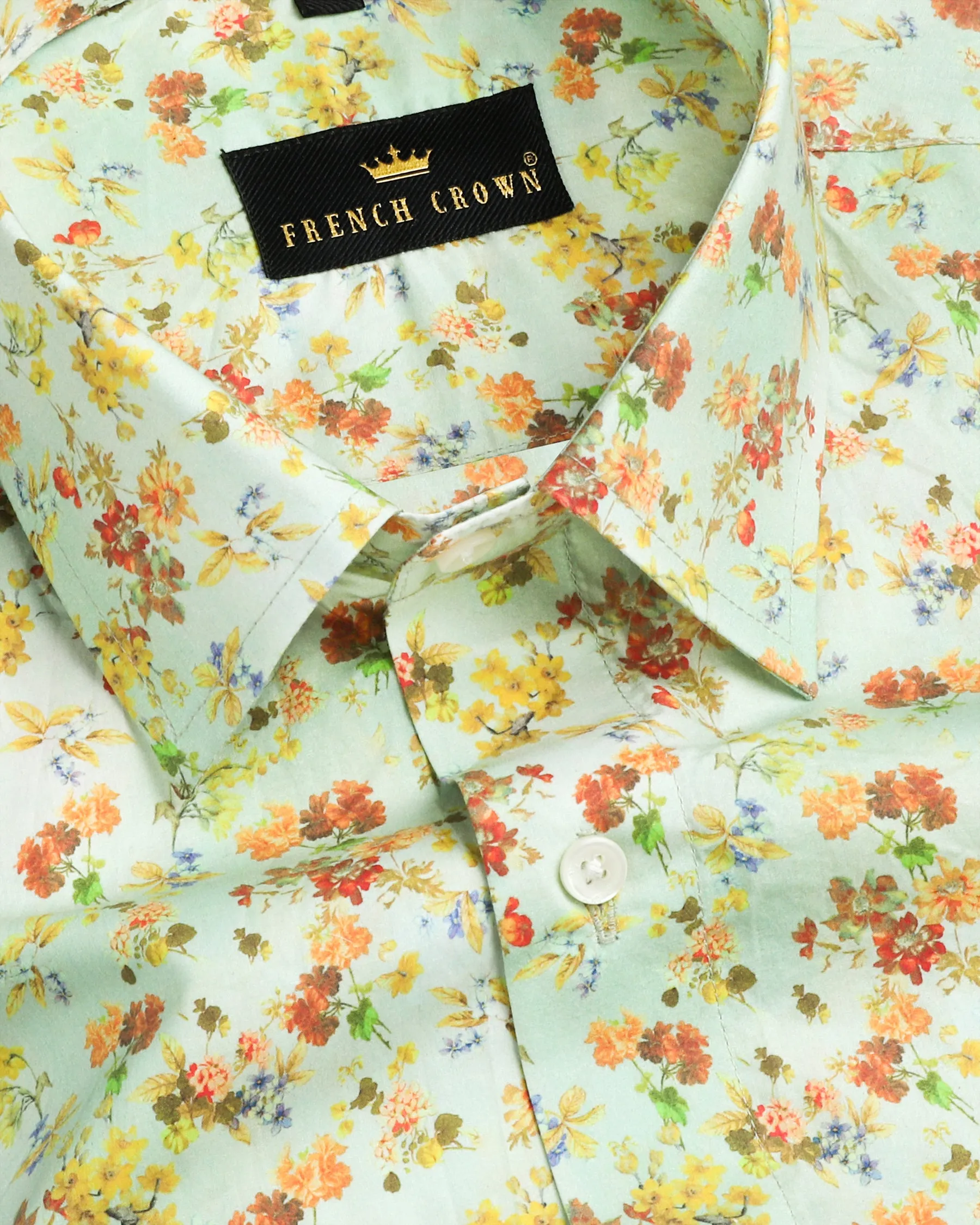 Mint Colourful Flowers Printed Premium Cotton Shirt sold by French Crown