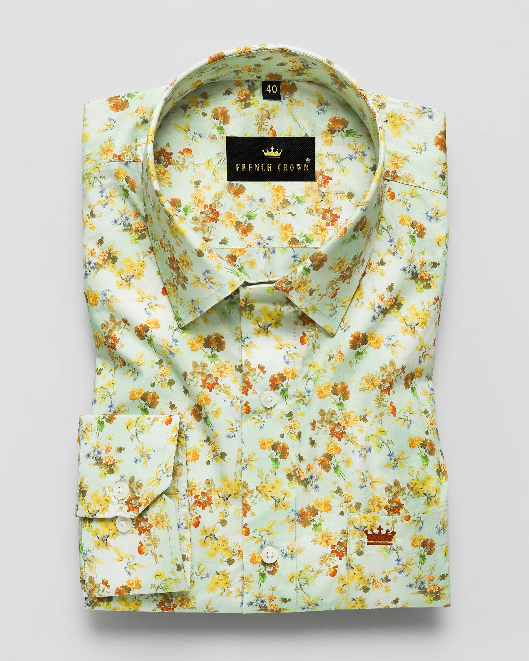 Mint Colourful Flowers Printed Premium Cotton Shirt sold by French Crown product image thumbnail 3