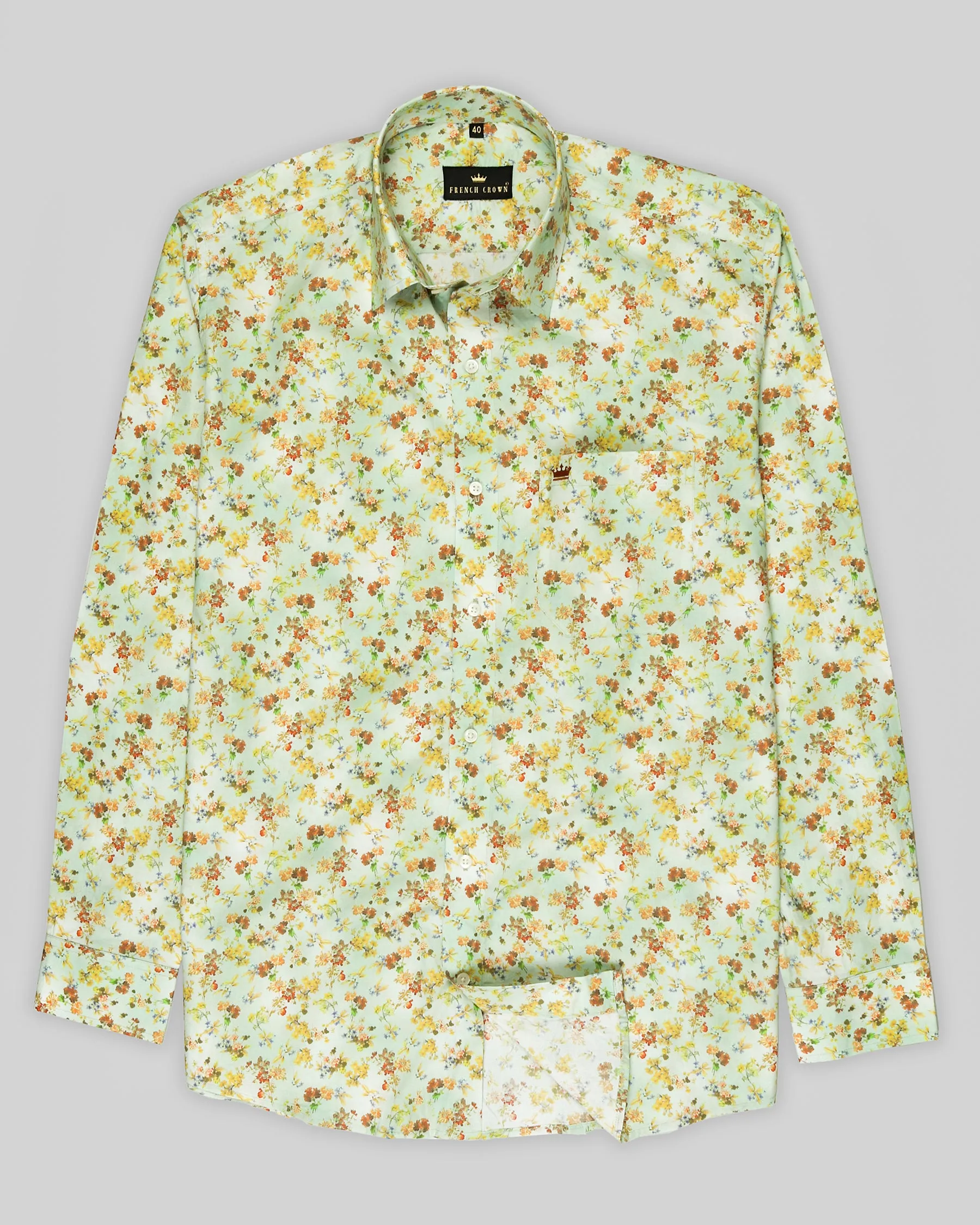 Mint Colourful Flowers Printed Premium Cotton Shirt sold by French Crown product image thumbnail 5