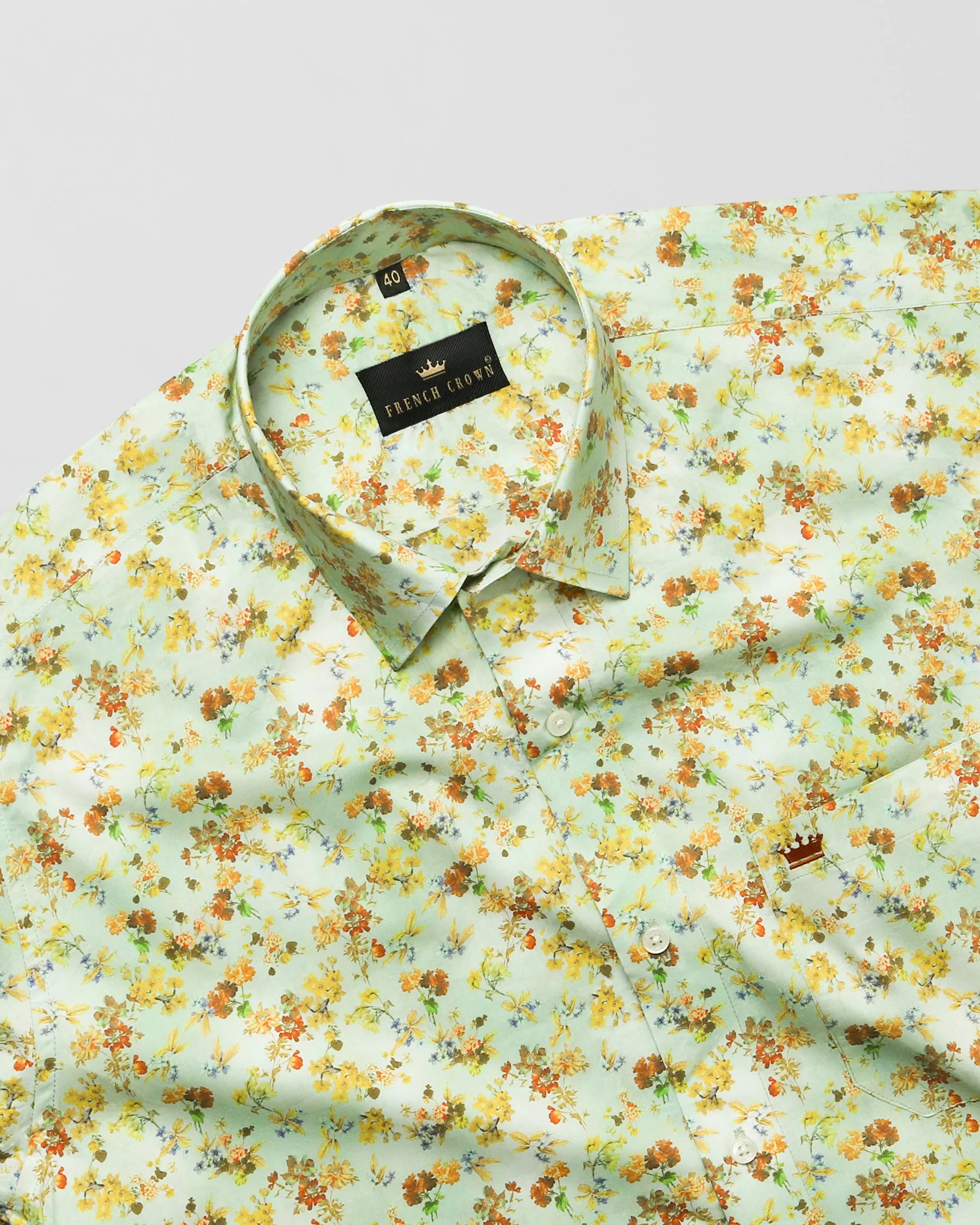Mint Colourful Flowers Printed Premium Cotton Shirt sold by French Crown product image thumbnail 4