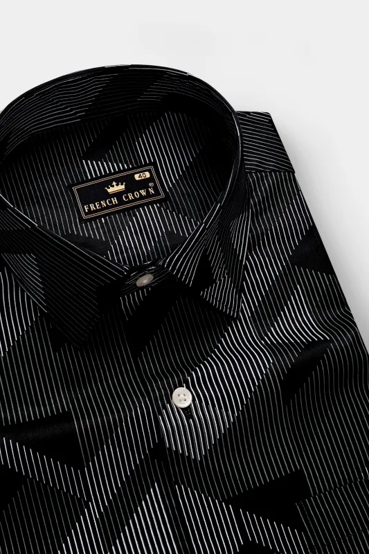 Midnight-Jade Black Printed Sheen Super Soft Premium Cotton Casual Shirt sold by French Crown