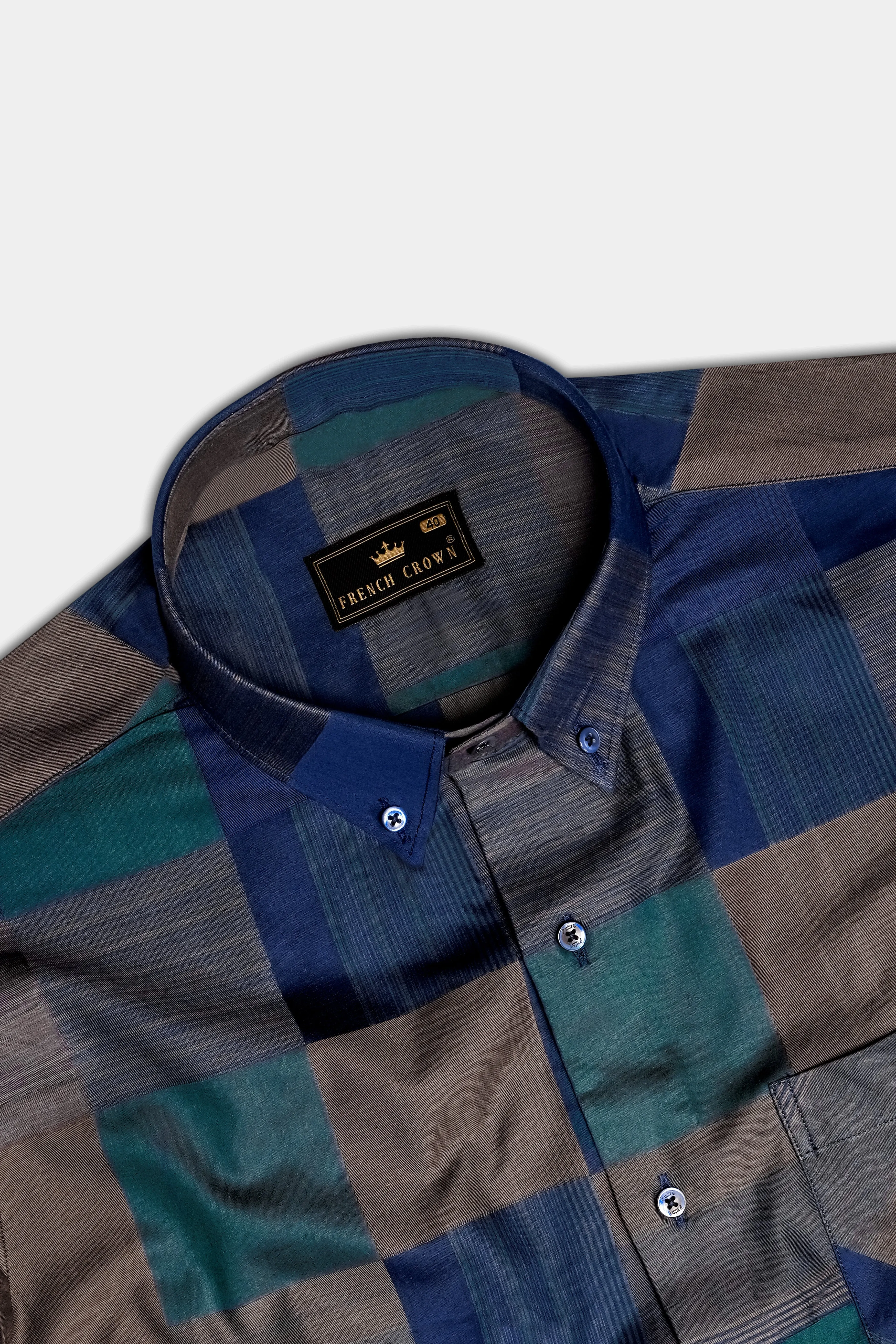 Emerald Sky- Blue And William Green Plaid Jacquard Textured Premium Cotton Dress Shirt sold by French Crown product image thumbnail 4
