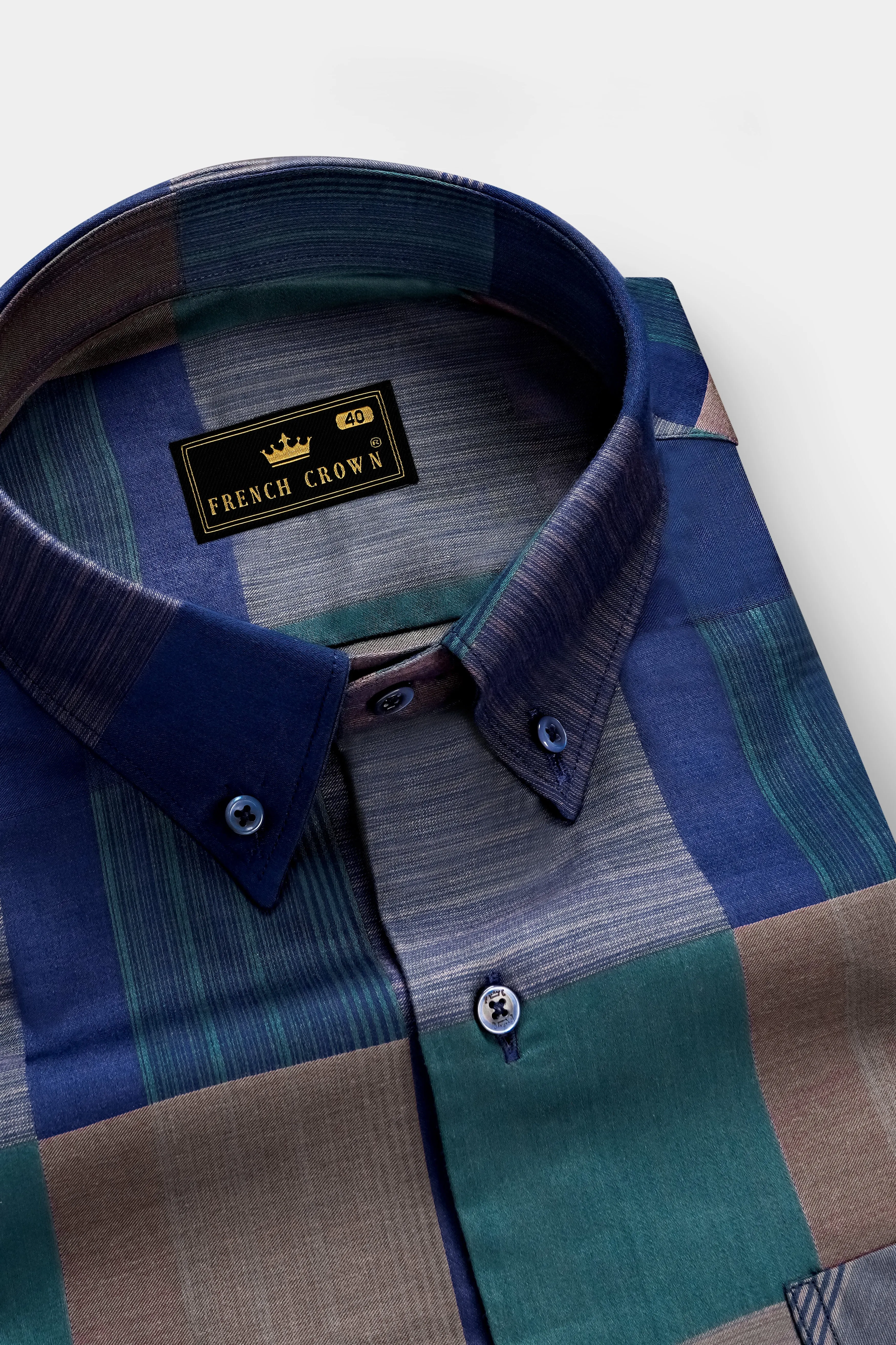Emerald Sky- Blue And William Green Plaid Jacquard Textured Premium Cotton Dress Shirt sold by French Crown