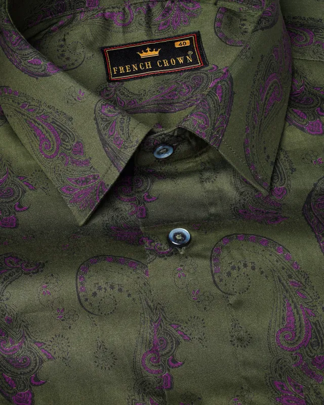 Cactus Green Paisley Printed  Soft Premium Cotton Shirt sold by French Crown