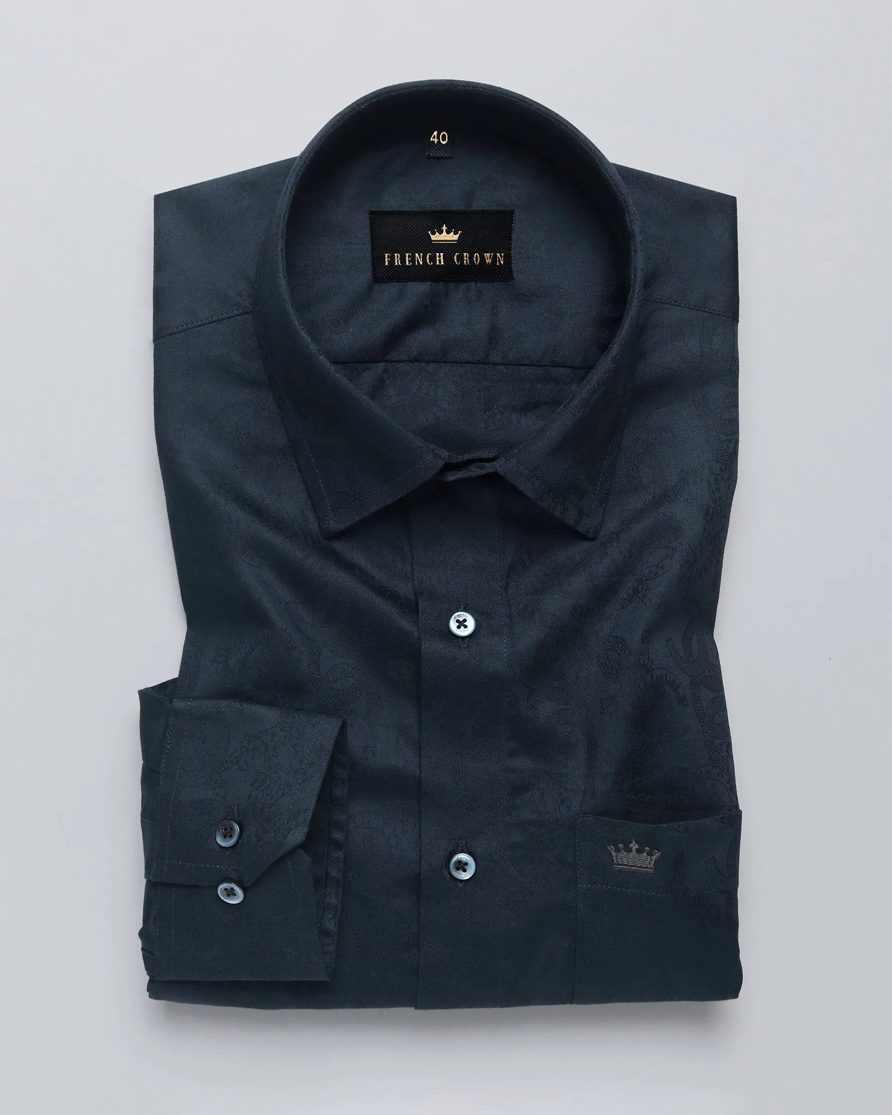 Blue Alphabet C Jacquard Patterned Giza Cotton shirt sold by French Crown product image thumbnail 3