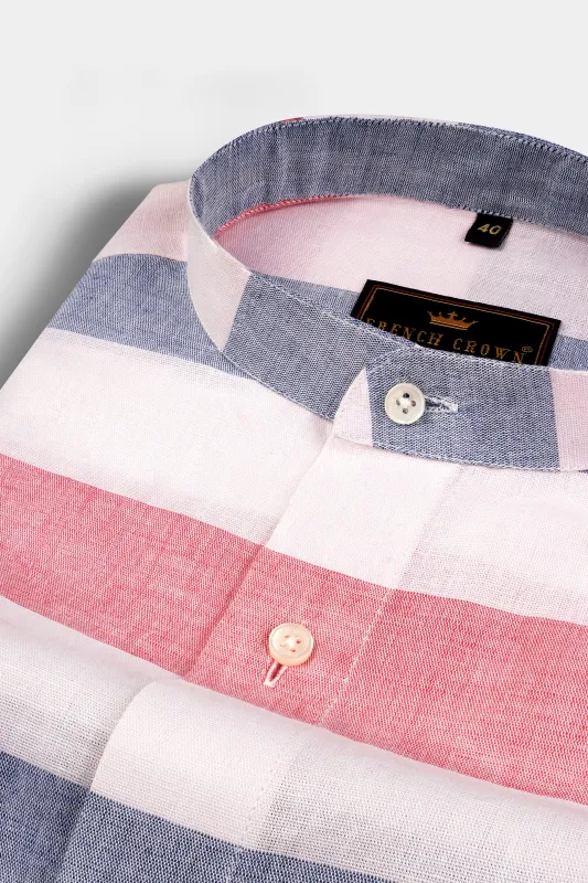 Illusion Pink and White Striped Luxurious Linen Shirt sold by French Crown