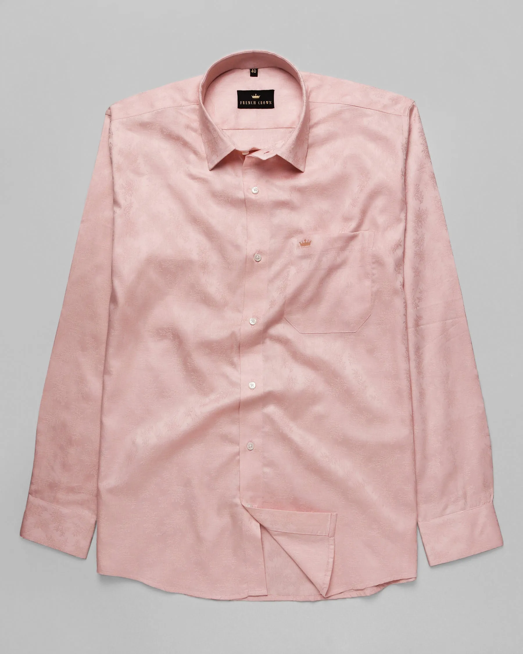 Peach jacquard Textured Giza Cotton shirt sold by French Crown product image thumbnail 5