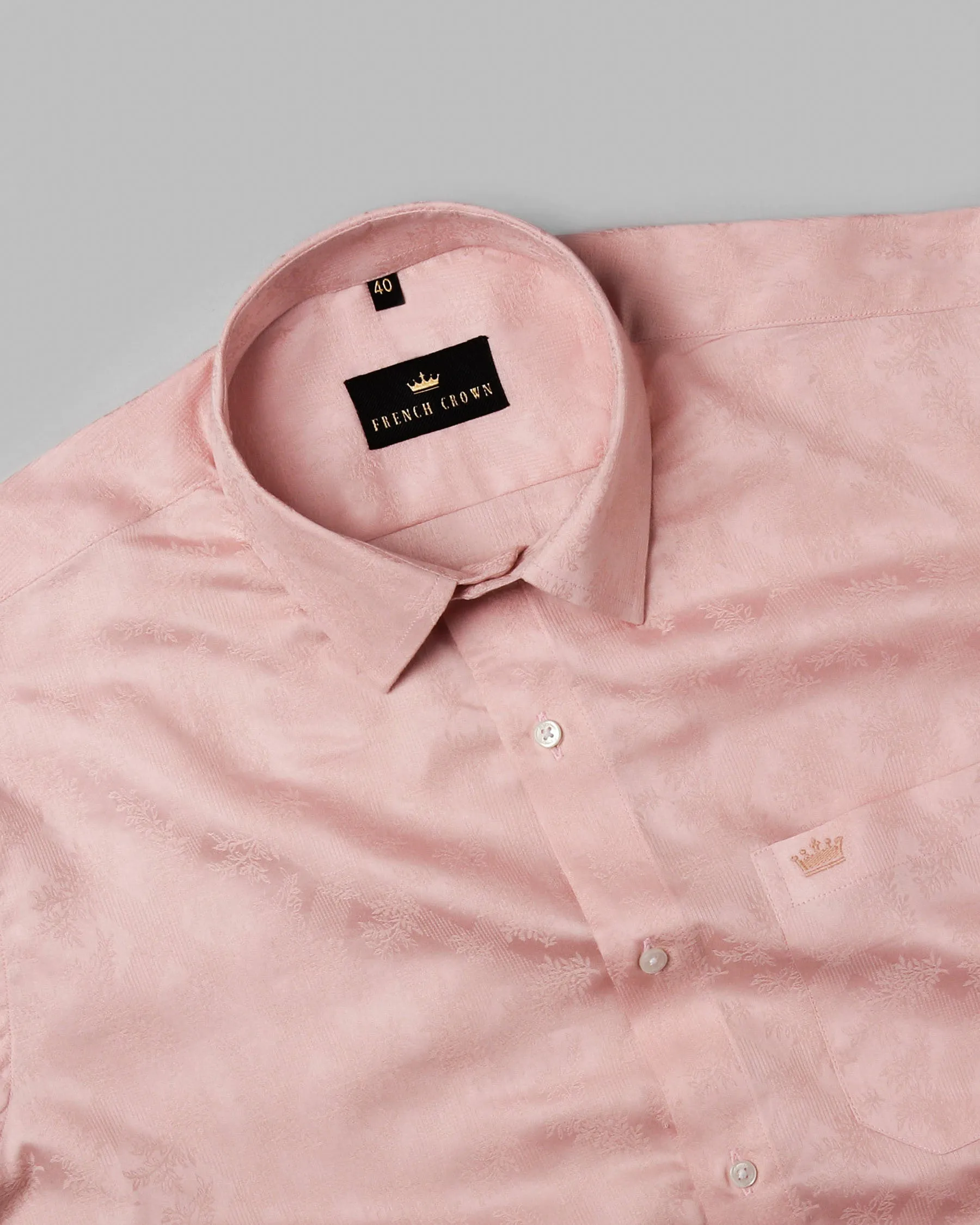 Peach jacquard Textured Giza Cotton shirt sold by French Crown product image thumbnail 4
