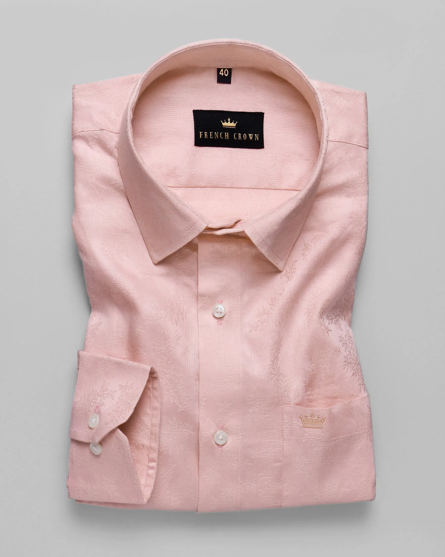 Peach jacquard Textured Giza Cotton shirt sold by French Crown product image thumbnail 3