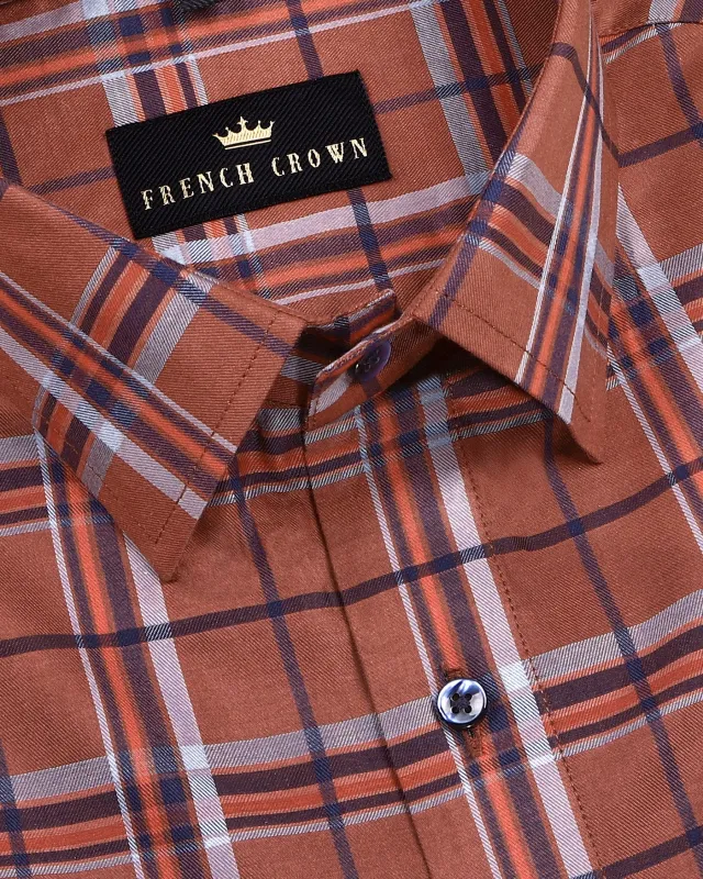 Rust Brown Checked Premium Cotton SHIRT sold by French Crown