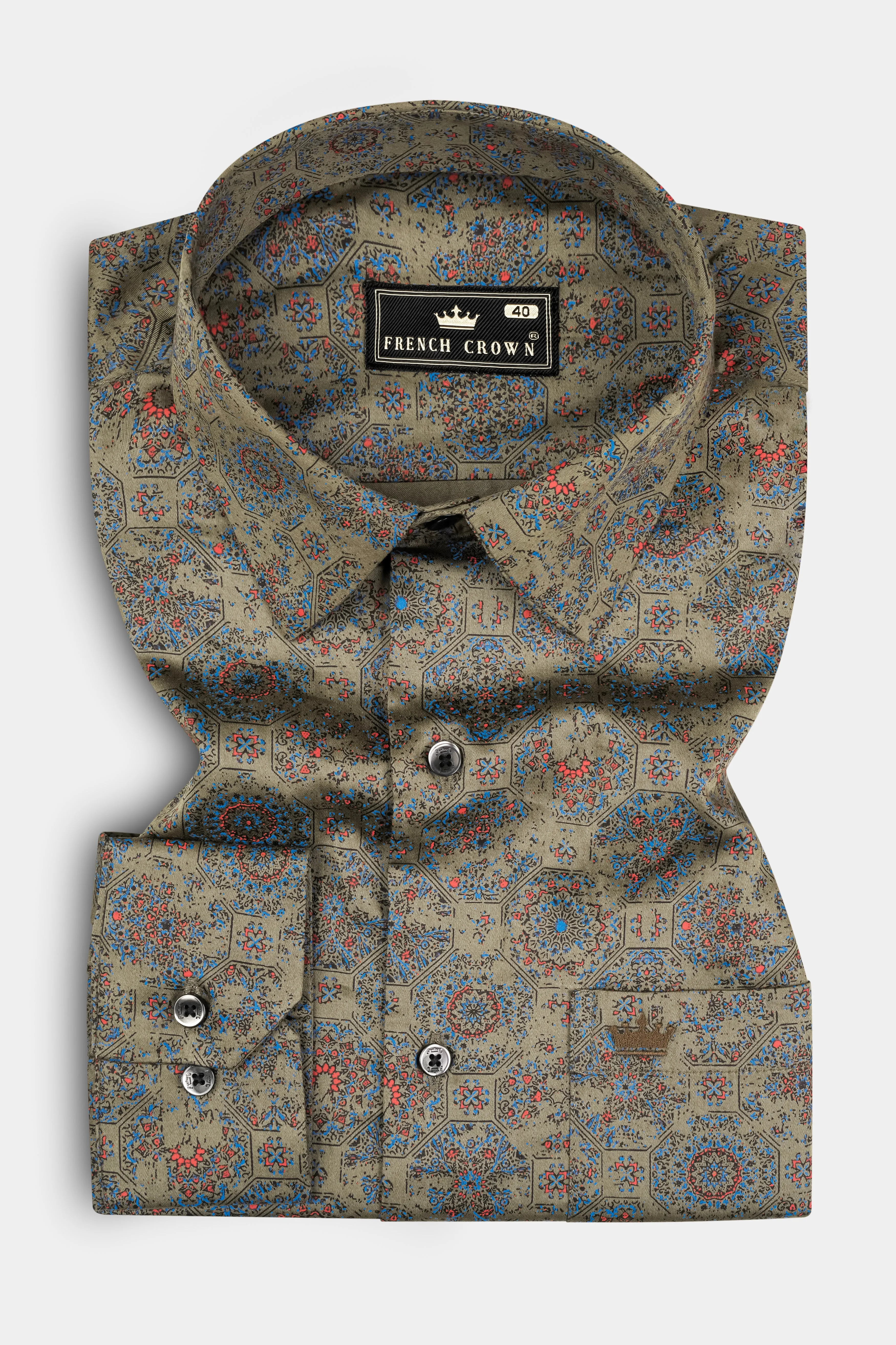 Brownish Green Printed Super Soft Premium Cotton Shirt sold by French Crown product image thumbnail 3