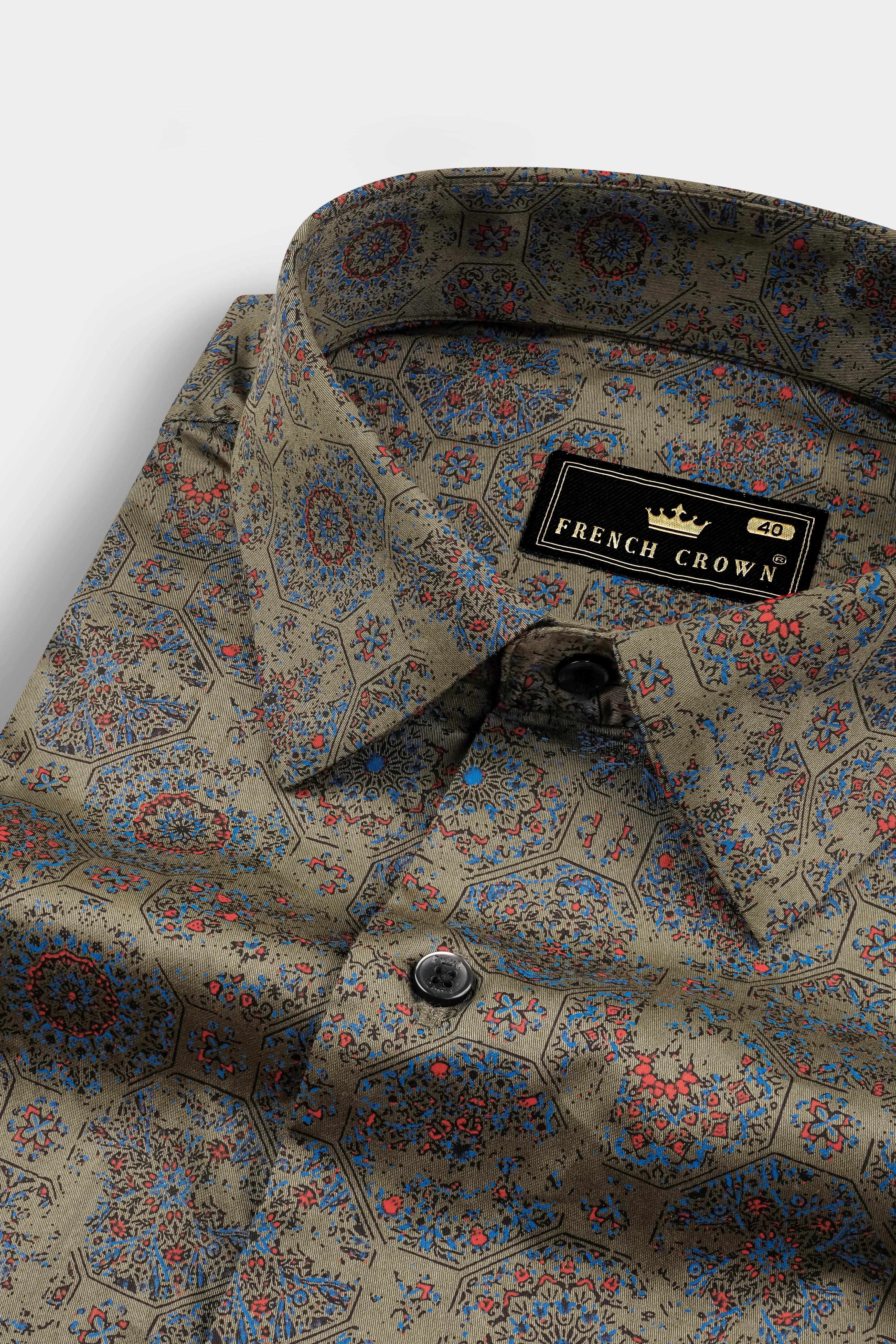 Brownish Green Printed Super Soft Premium Cotton Shirt sold by French Crown