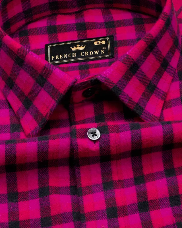 Raspberry Red with Black Checkered Flannel Shirt sold by French Crown