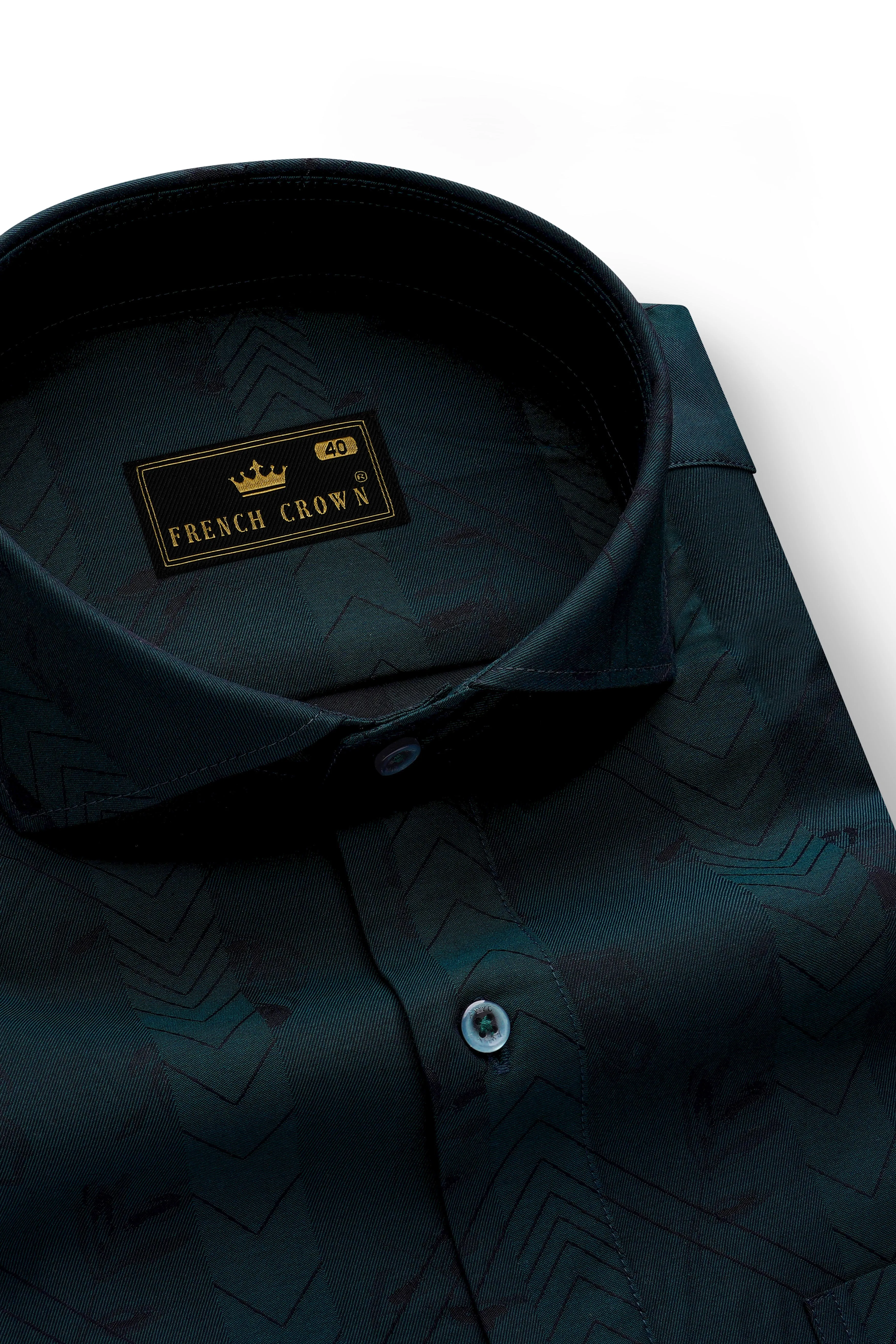 Greenish Cyan Jacquard Textured Premium Cotton Shirt sold by French Crown product image thumbnail 2