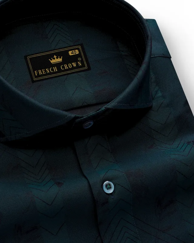 Greenish Cyan Jacquard Textured Premium Cotton Shirt sold by French Crown