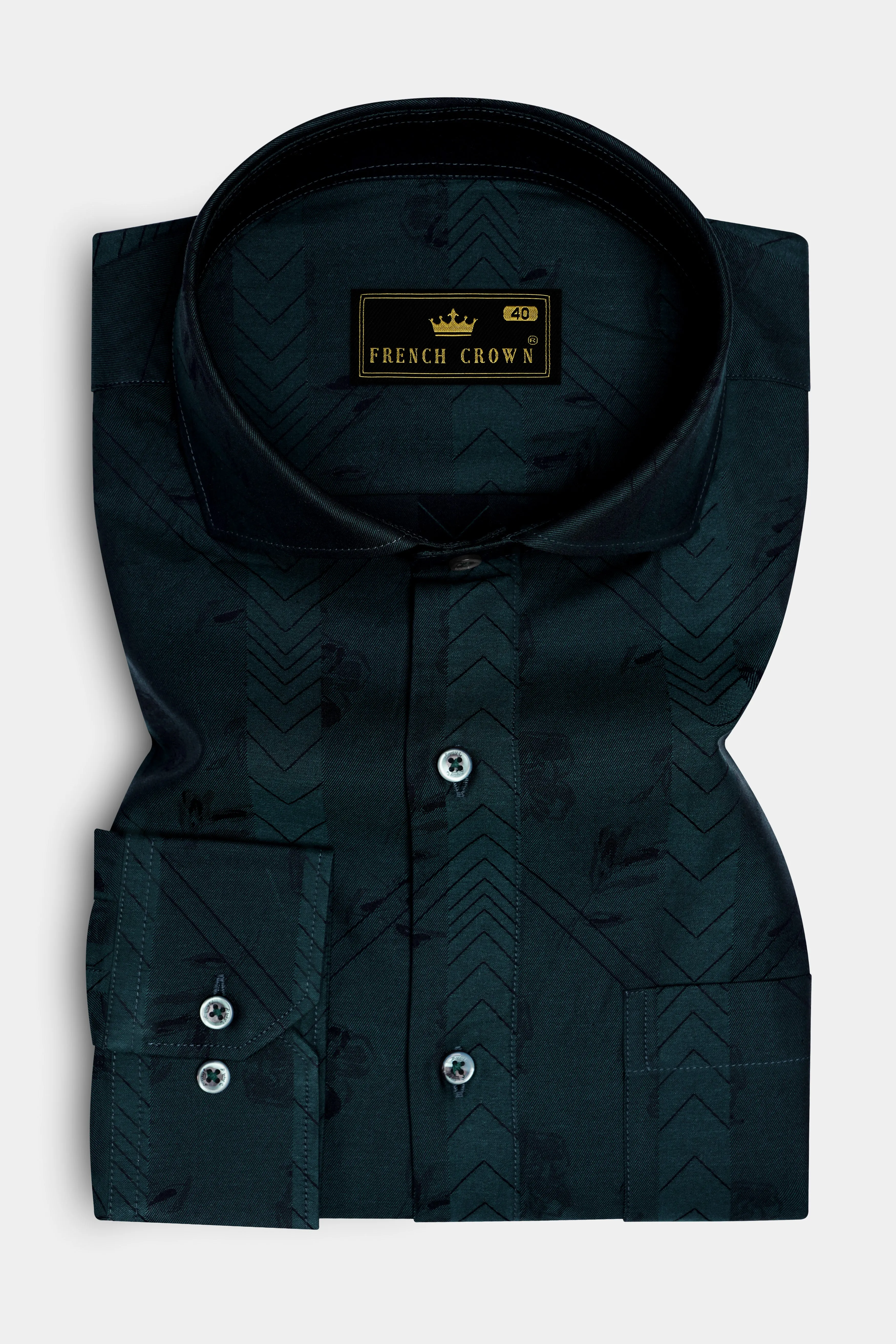 Greenish Cyan Jacquard Textured Premium Cotton Shirt sold by French Crown product image thumbnail 4