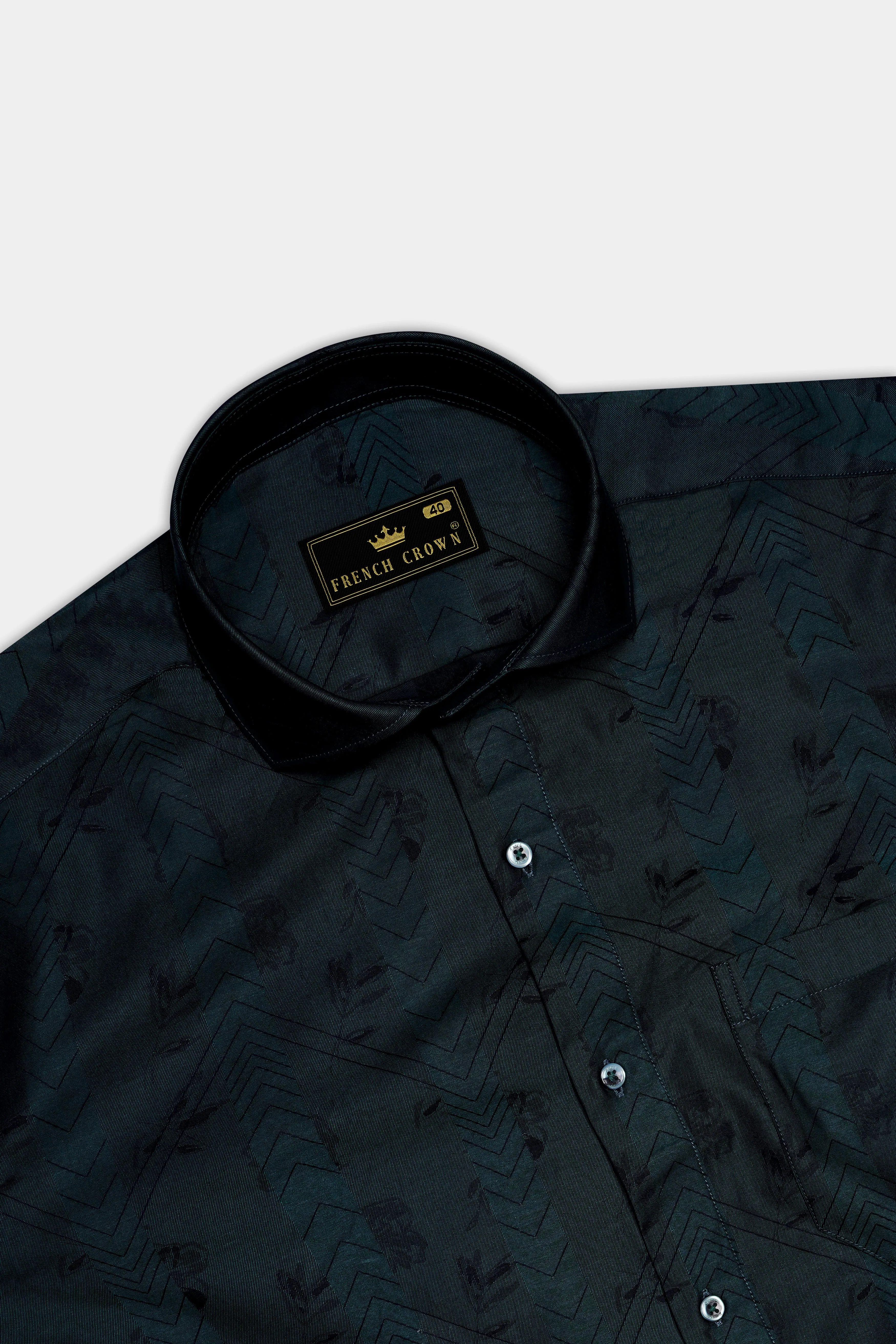 Greenish Cyan Jacquard Textured Premium Cotton Shirt sold by French Crown product image thumbnail 5