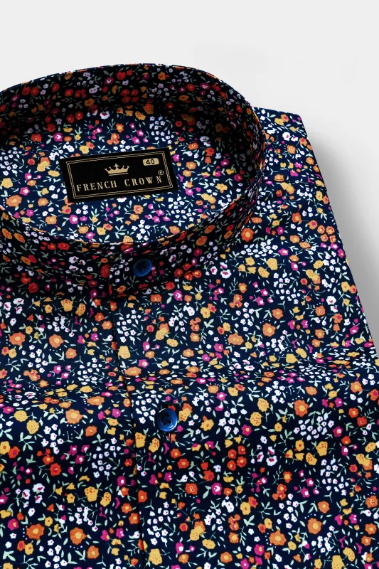 AzureFlora-Stratos Blue And Berry Pink Multi Color Floral Prints Super Soft Premium Cotton Shirt sold by French Crown