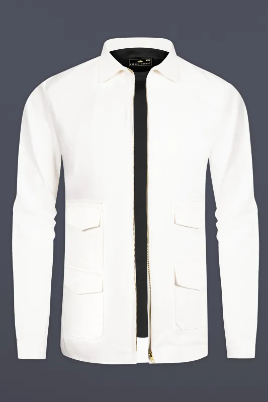 Glacier-Bright White Solid Heavyweight Twill Designer Jacket sold by French Crown