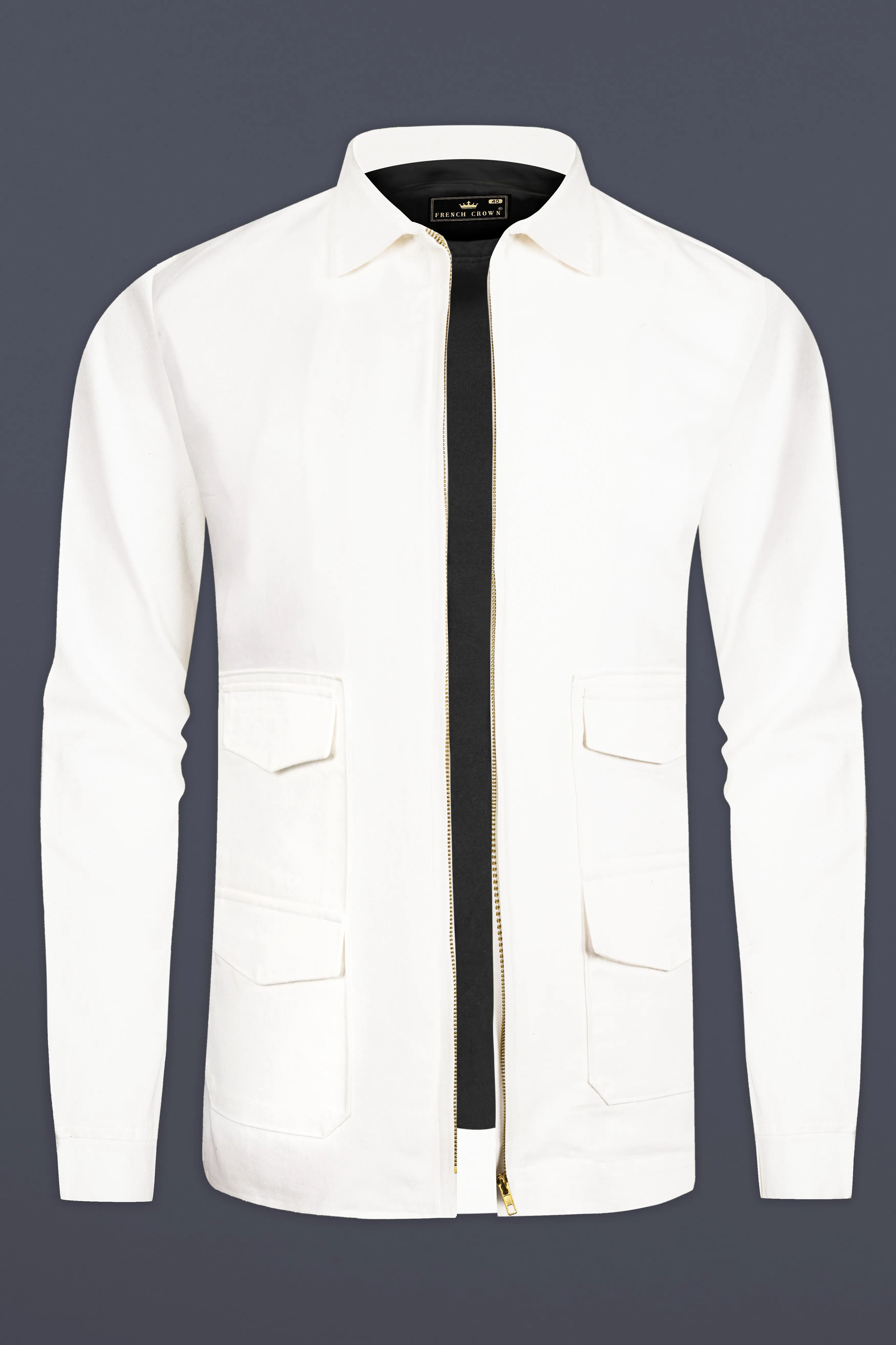 Glacier-Bright White Solid Heavyweight Twill Designer Jacket sold by French Crown