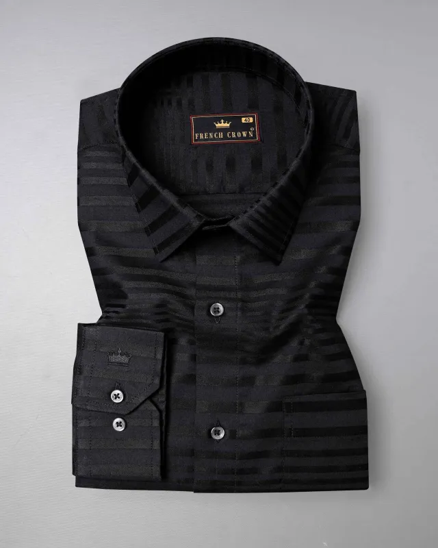 Jade Black Striped Dobby Textured Premium Giza Cotton Shirt sold by French Crown