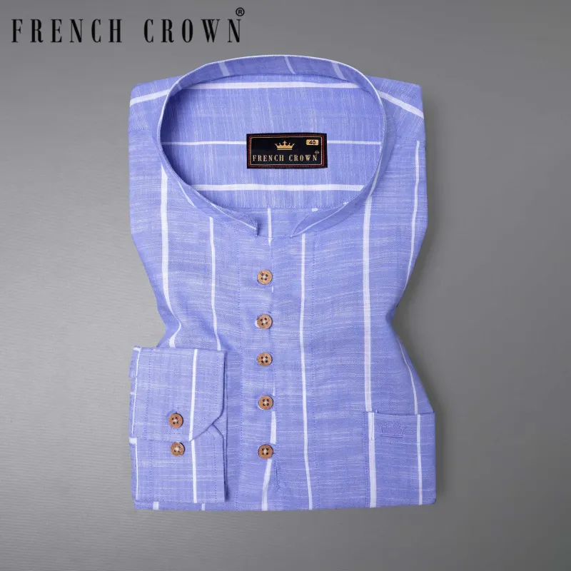 Perano Blue Striped Royal Oxford Kurta Shirt sold by French Crown
