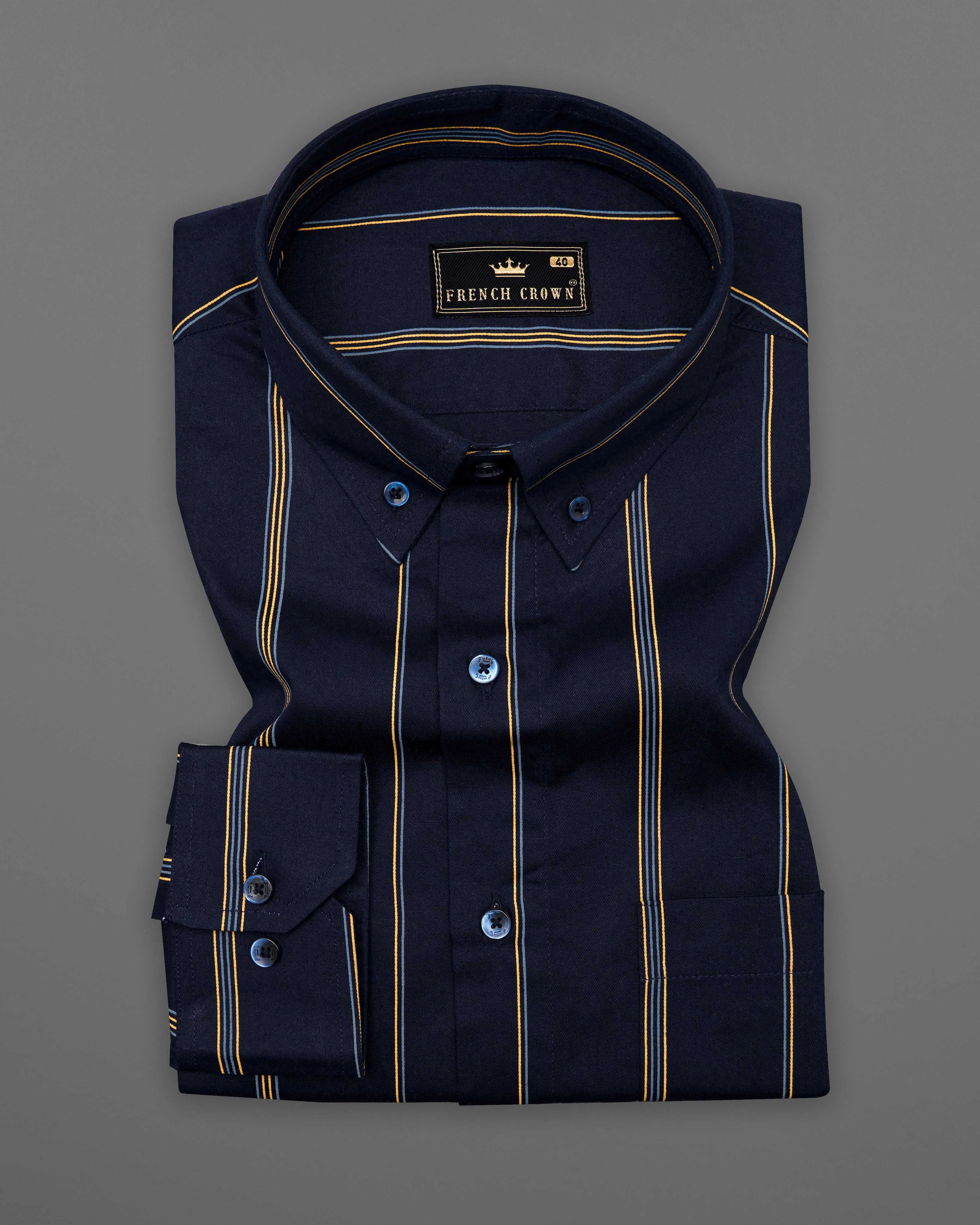 Cinder Black with Porsche Yellow Twill Striped Premium Cotton Shirt sold by French Crown product image thumbnail 3