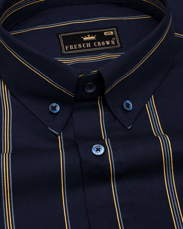 Cinder Black with Porsche Yellow Twill Striped Premium Cotton Shirt sold by French Crown