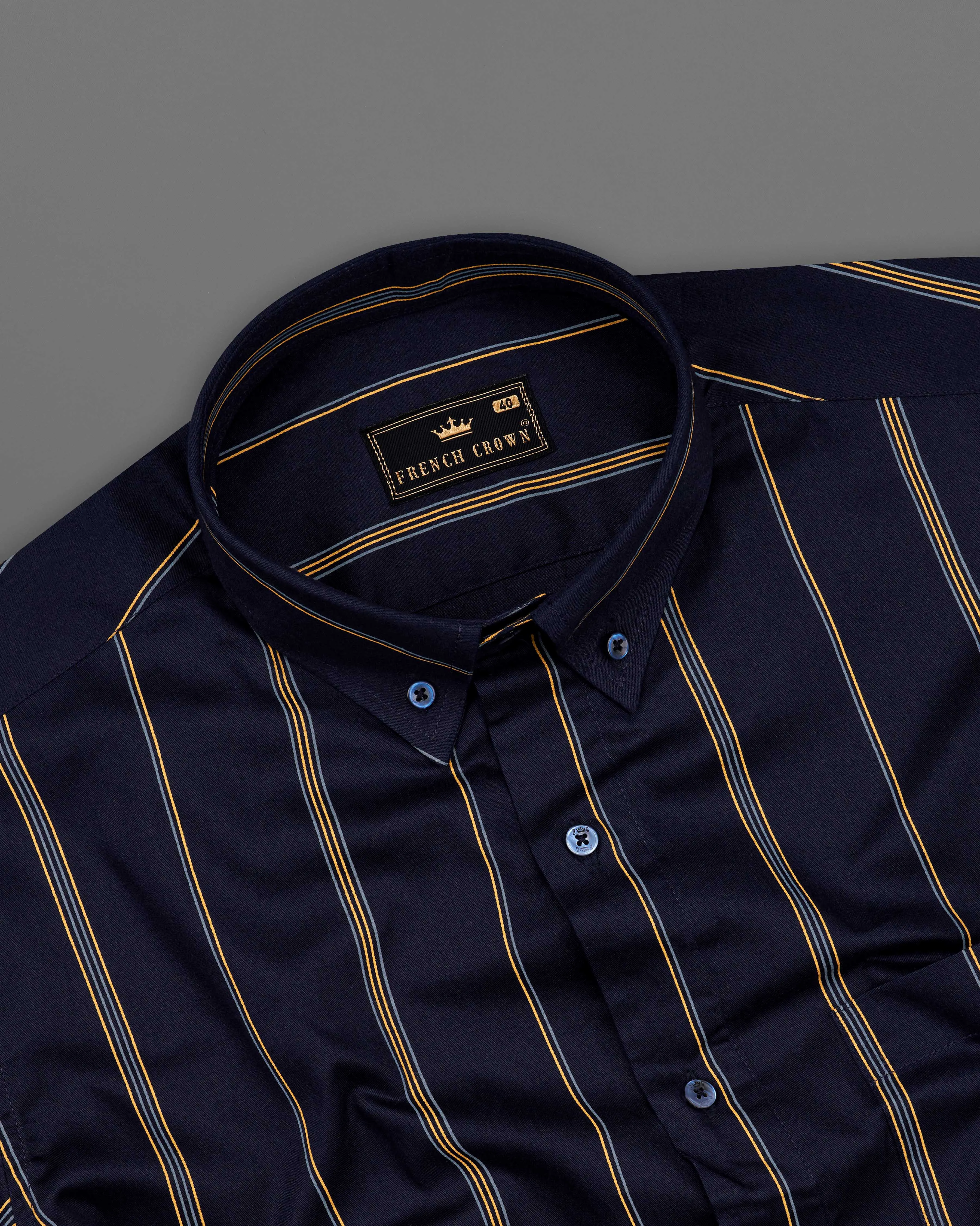 Cinder Black with Porsche Yellow Twill Striped Premium Cotton Shirt sold by French Crown product image thumbnail 4