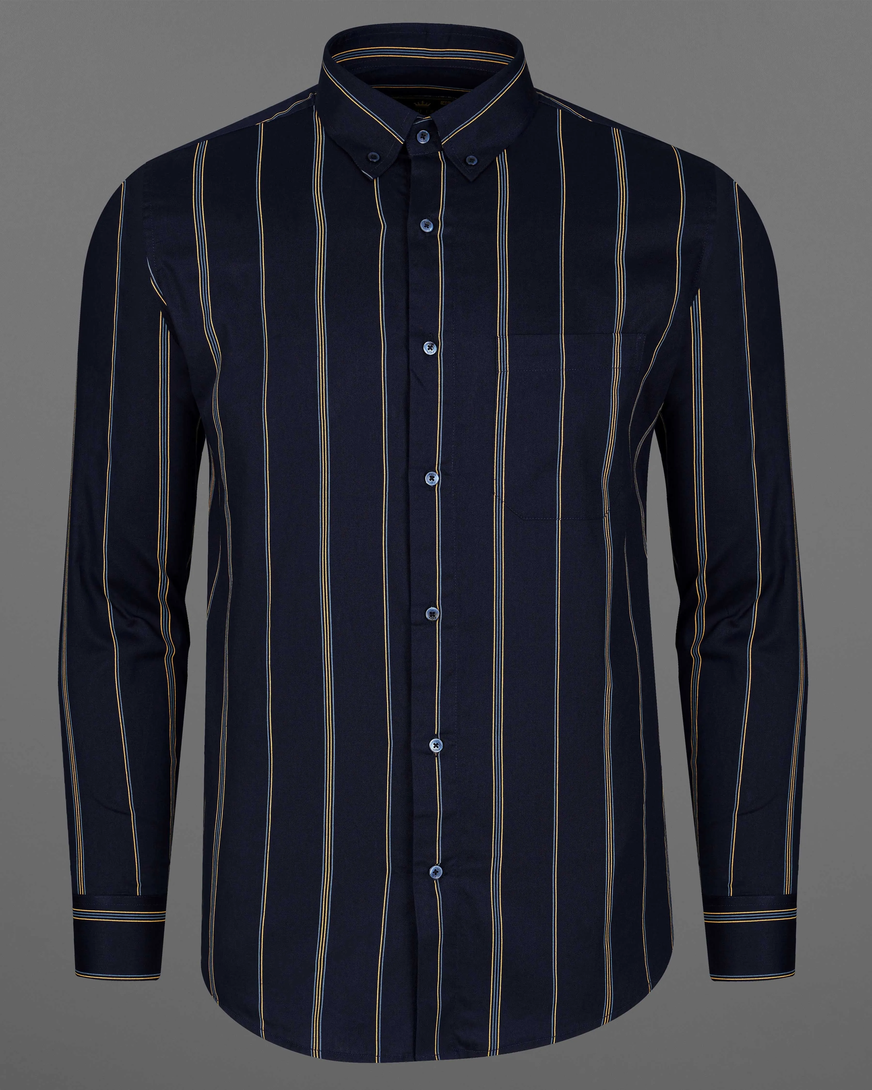 Cinder Black with Porsche Yellow Twill Striped Premium Cotton Shirt sold by French Crown product image thumbnail 5