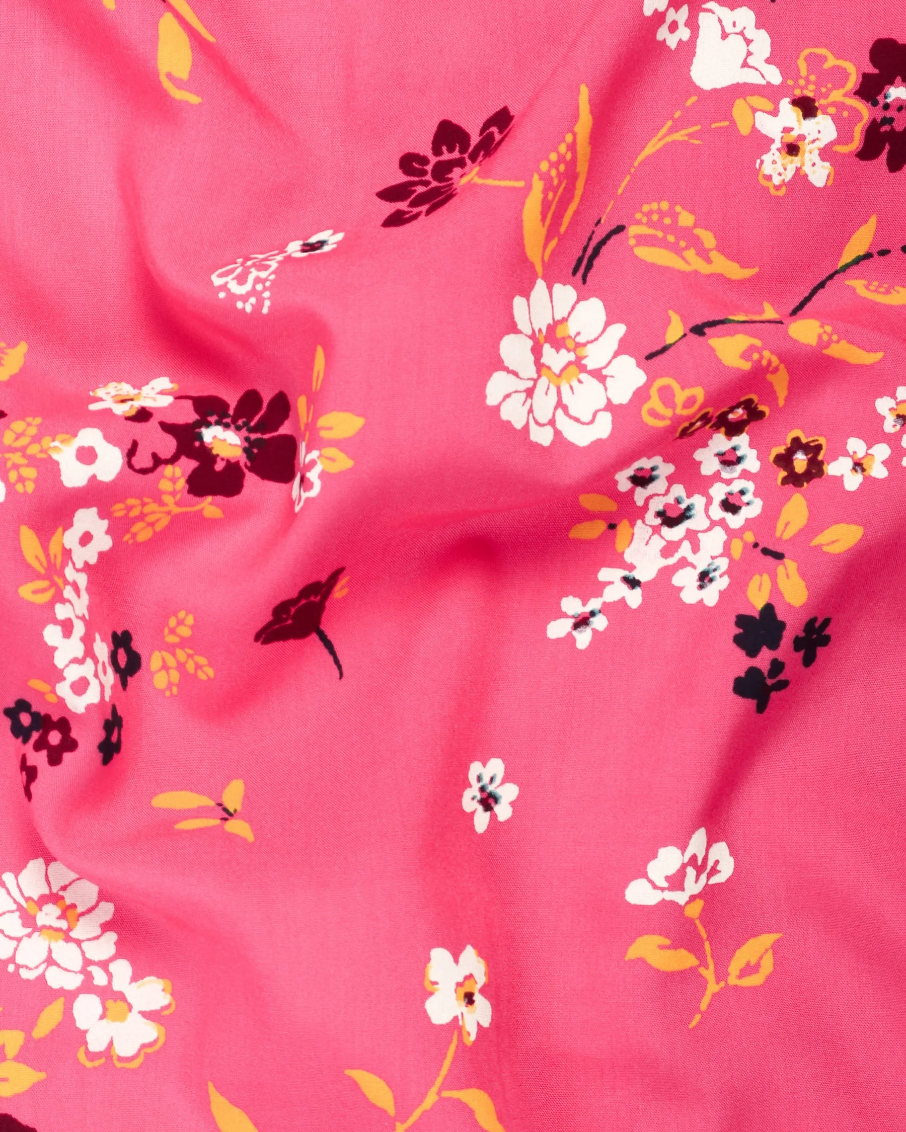 Hot Pink Flowers Printed Kurta Style Premium Cotton Shirt sold by French Crown product image thumbnail 3