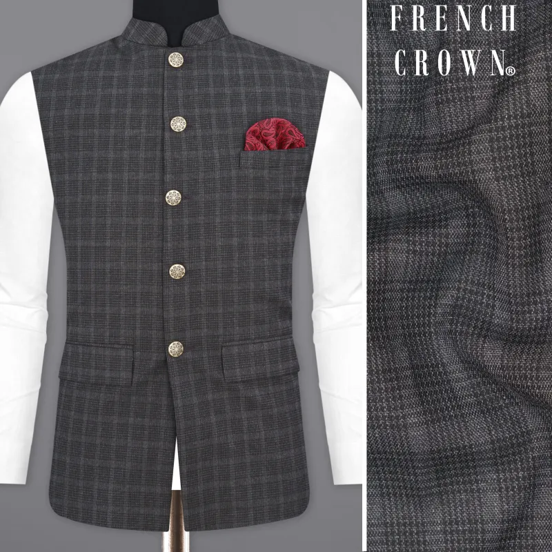 Iridium Plaid Nehru Jacket sold by French Crown
