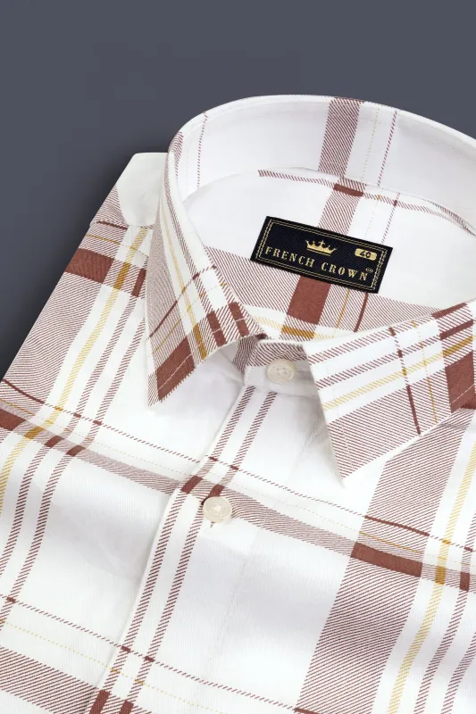 Bright White With Brown Plaid Royal Oxford Shirt sold by French Crown