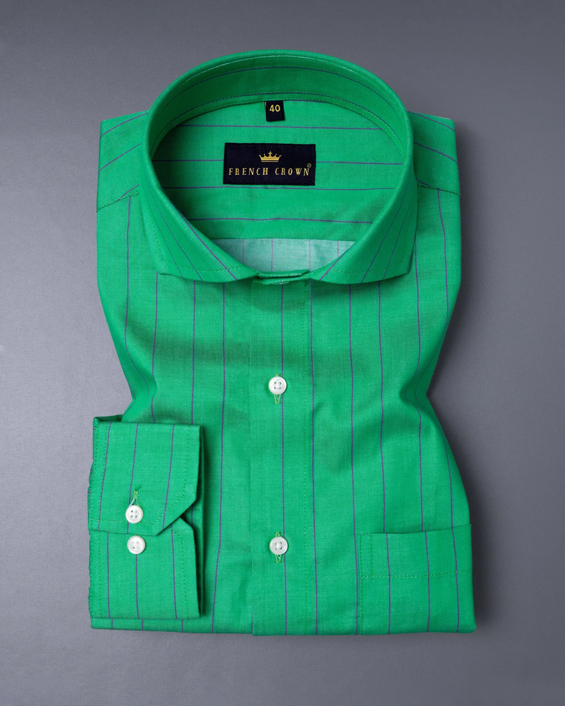 Jade Green with Bossanova Blue Striped Royal Oxford Shirt sold by French Crown product image thumbnail 3