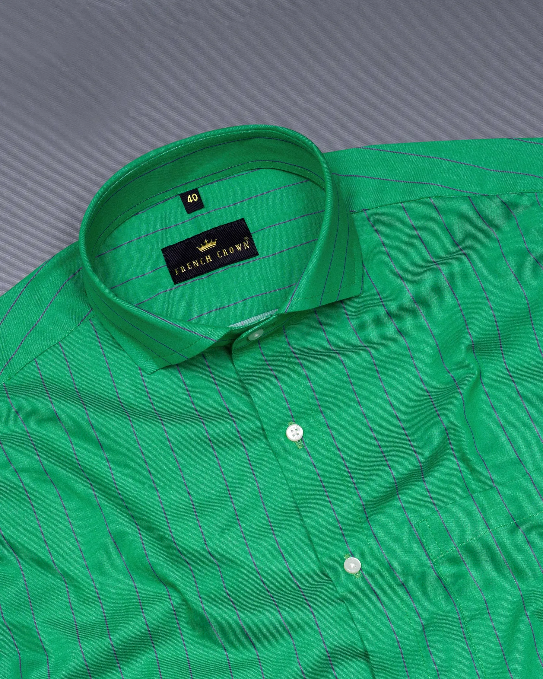 Jade Green with Bossanova Blue Striped Royal Oxford Shirt sold by French Crown product image thumbnail 4