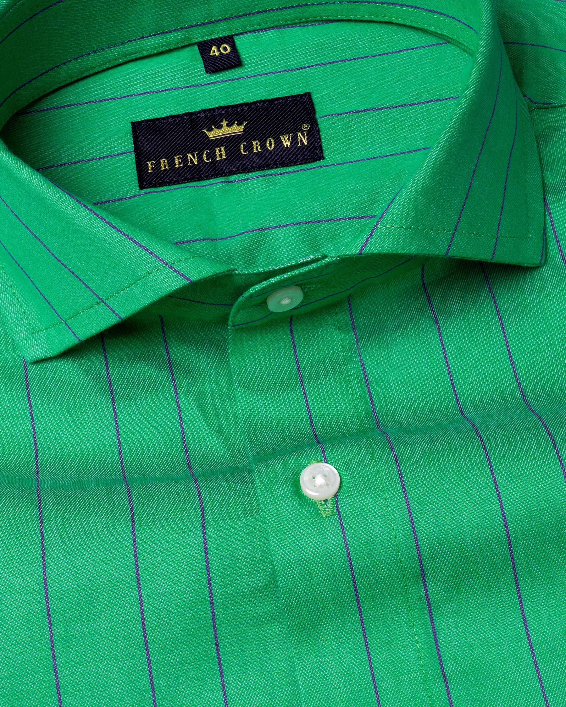 Jade Green with Bossanova Blue Striped Royal Oxford Shirt sold by French Crown