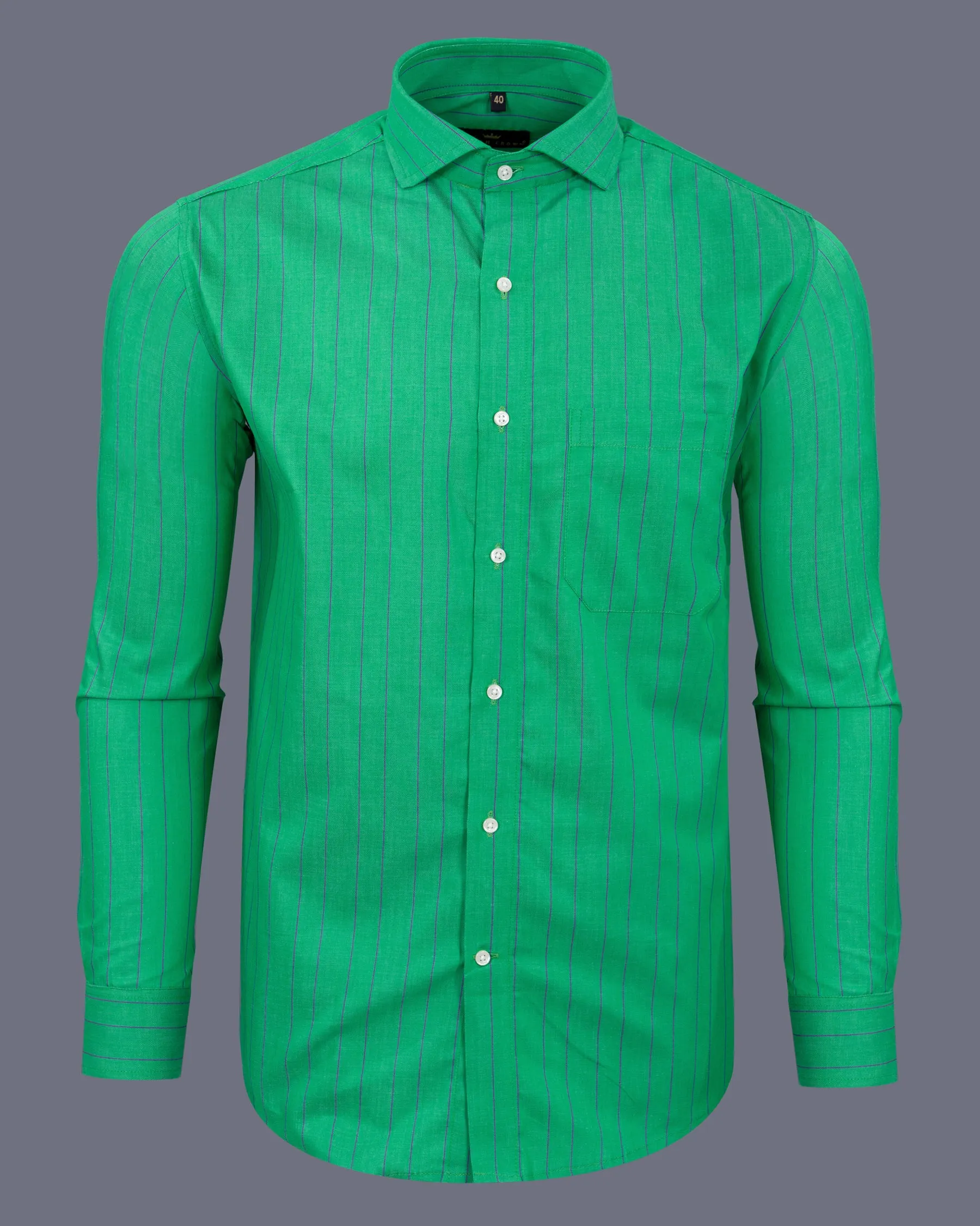 Jade Green with Bossanova Blue Striped Royal Oxford Shirt sold by French Crown product image thumbnail 5