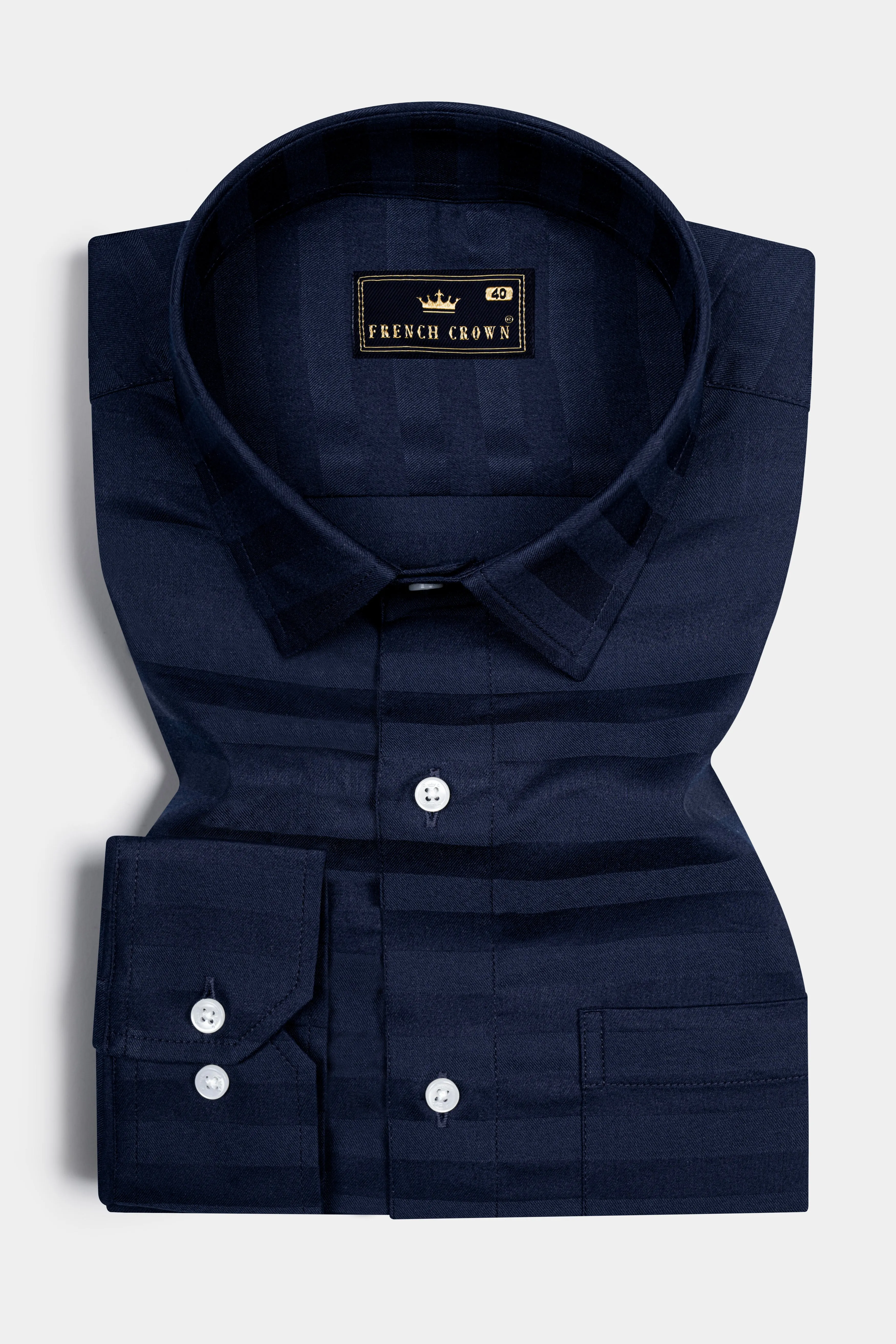 Mirage Blue horizontal striped Dobby Textured Premium Giza Cotton Shirt sold by French Crown product image thumbnail 3